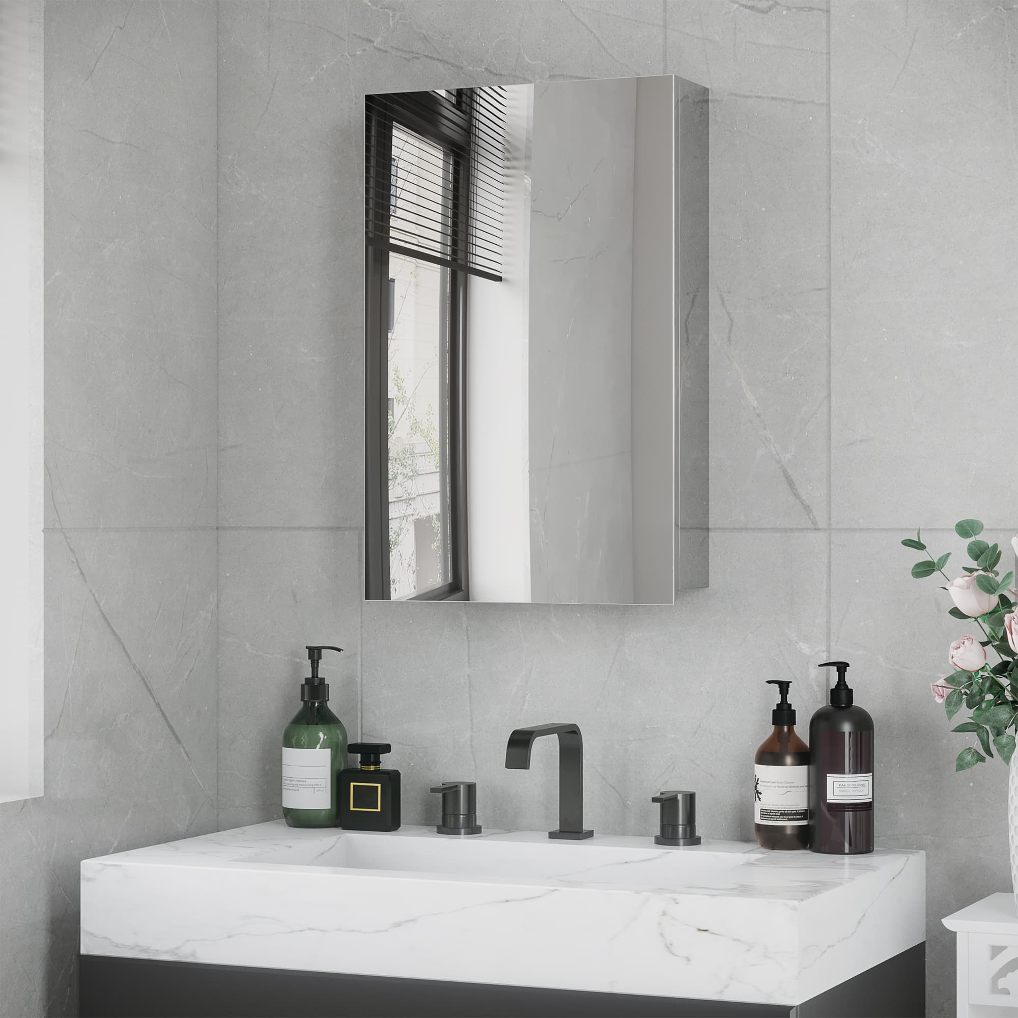 Kleankin Silver Wall Cabinet: Rust-Resistant Steel Door Bathroom Mirror Cabinet with 3-Tier Medicine Shelves | Aosom Canada