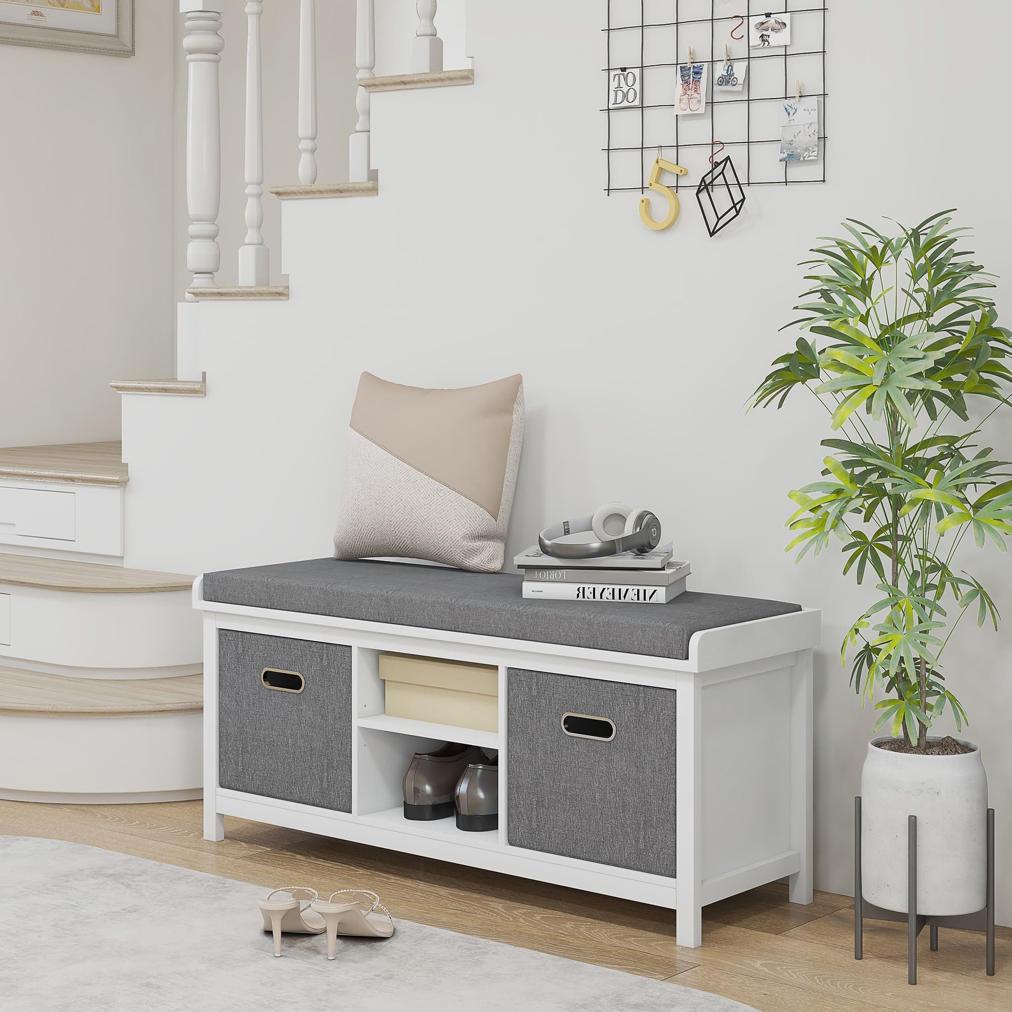 HOMCOM White Entryway Shoe Storage: Comfortable Cushioned Bench with 2 Drawers & Adjustable Shelf Organizer | Aosom Canada