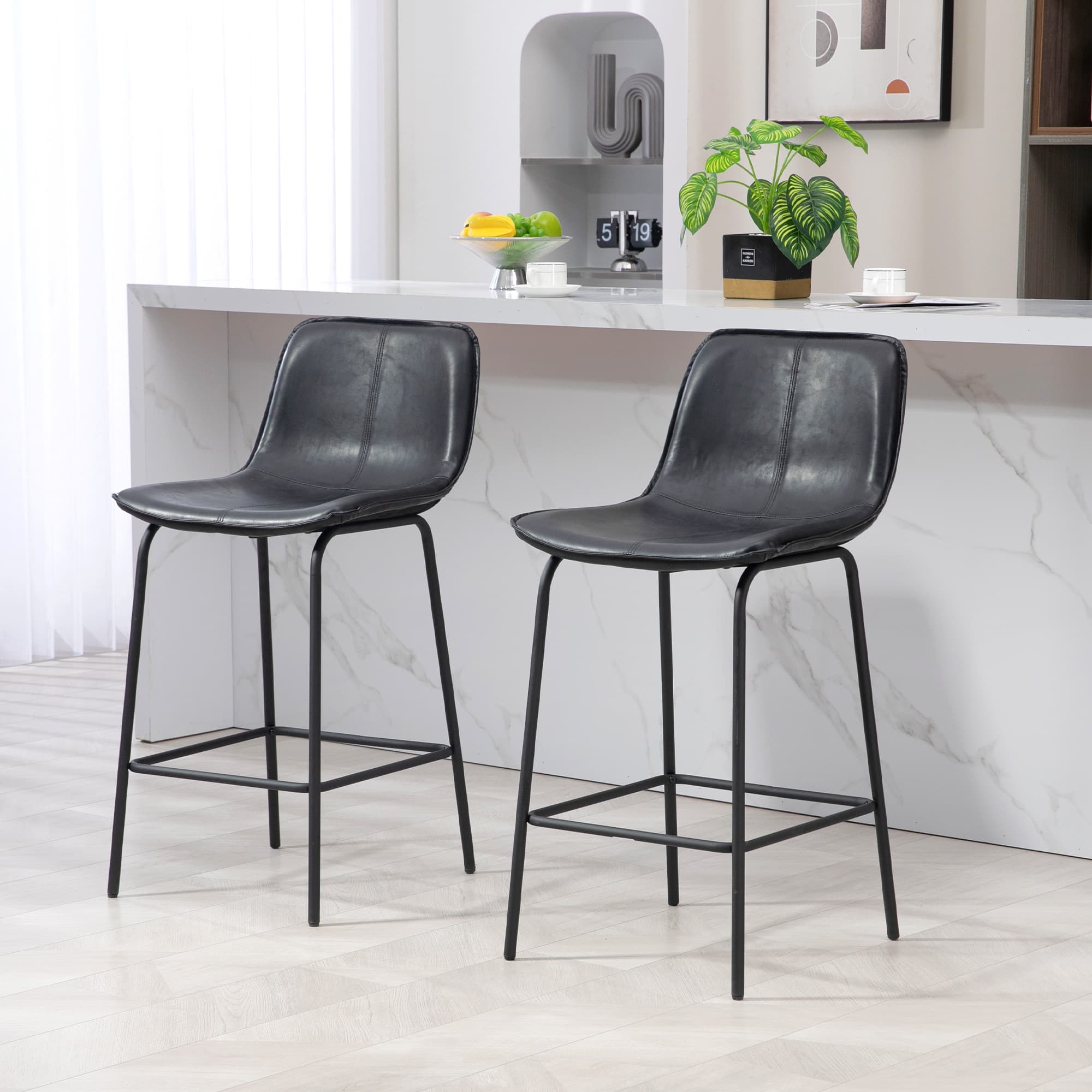 HOMCOM Set of 2 Upholstered Counter Height Bar Chairs, Stylish Kitchen Stools with Steel Legs for Contemporary Home Seating | Aosom Canada