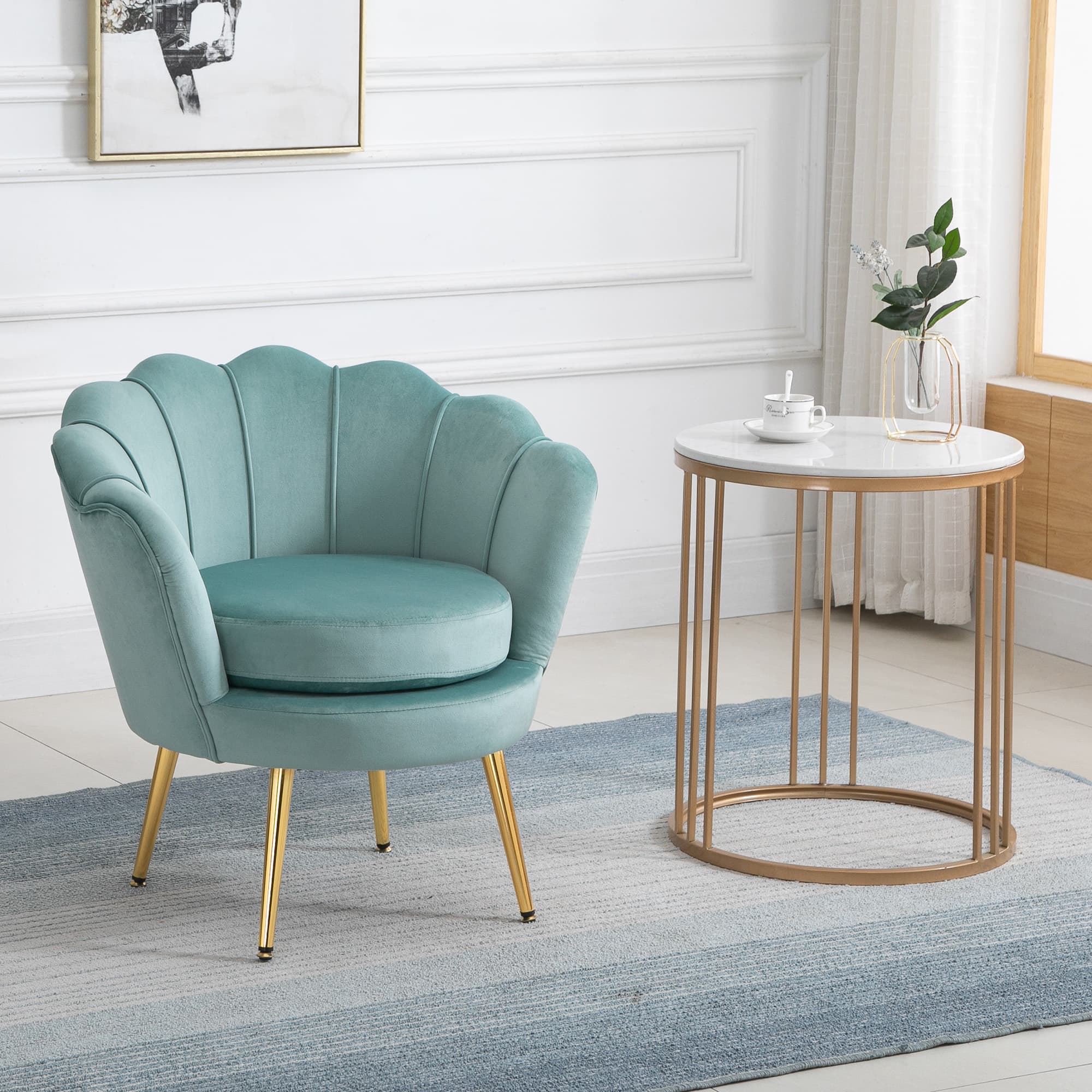 HOMCOM Velvet-Touch Fabric Accent Chair Modern Leisure Club Chair with Gold Metal Legs Green for Bedroom | Aosom Canada