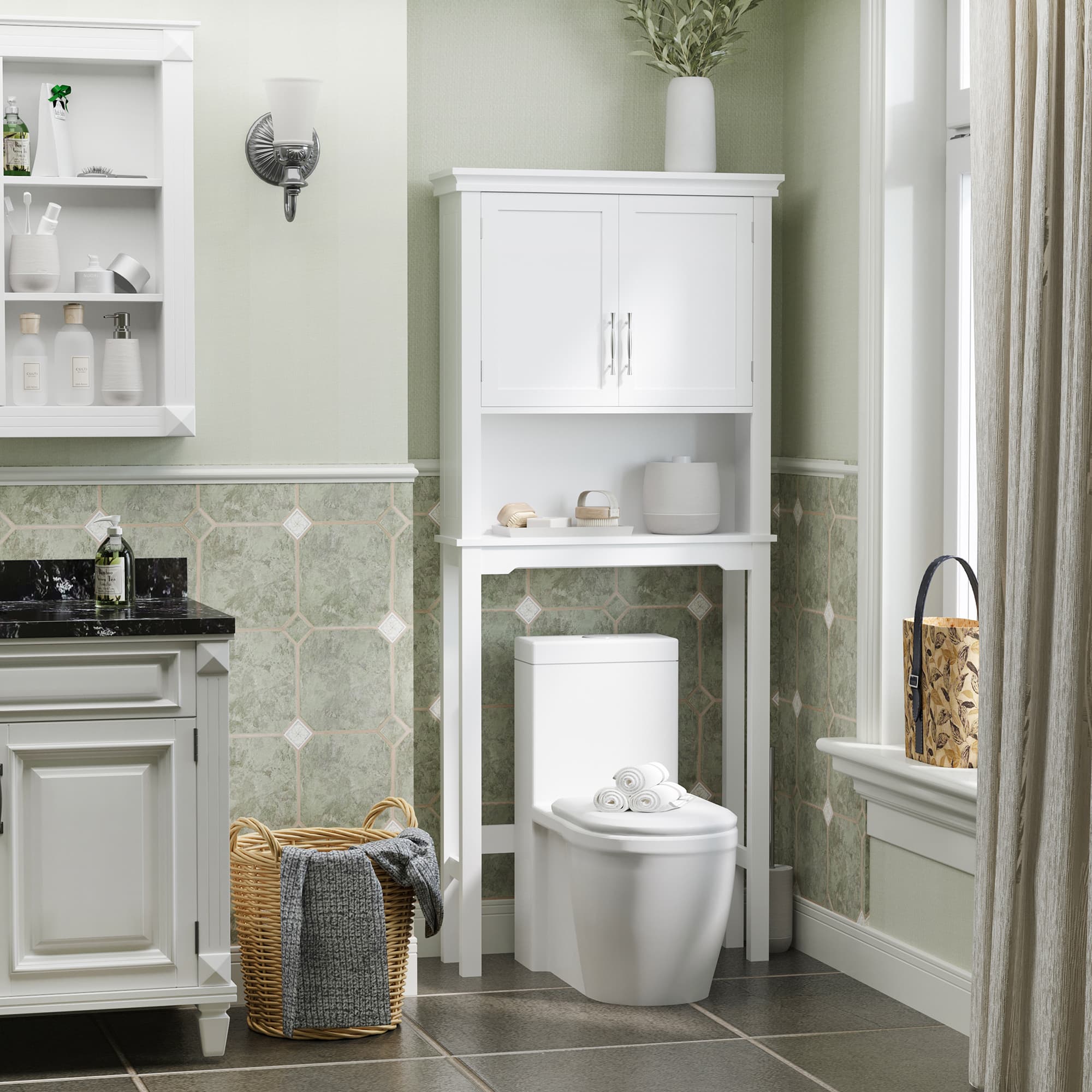 kleankin Over the Toilet Storage, Bathroom Cabinets Over Toilet, Cabinet Above Toilet with Doors and Shelves | Aosom Canada