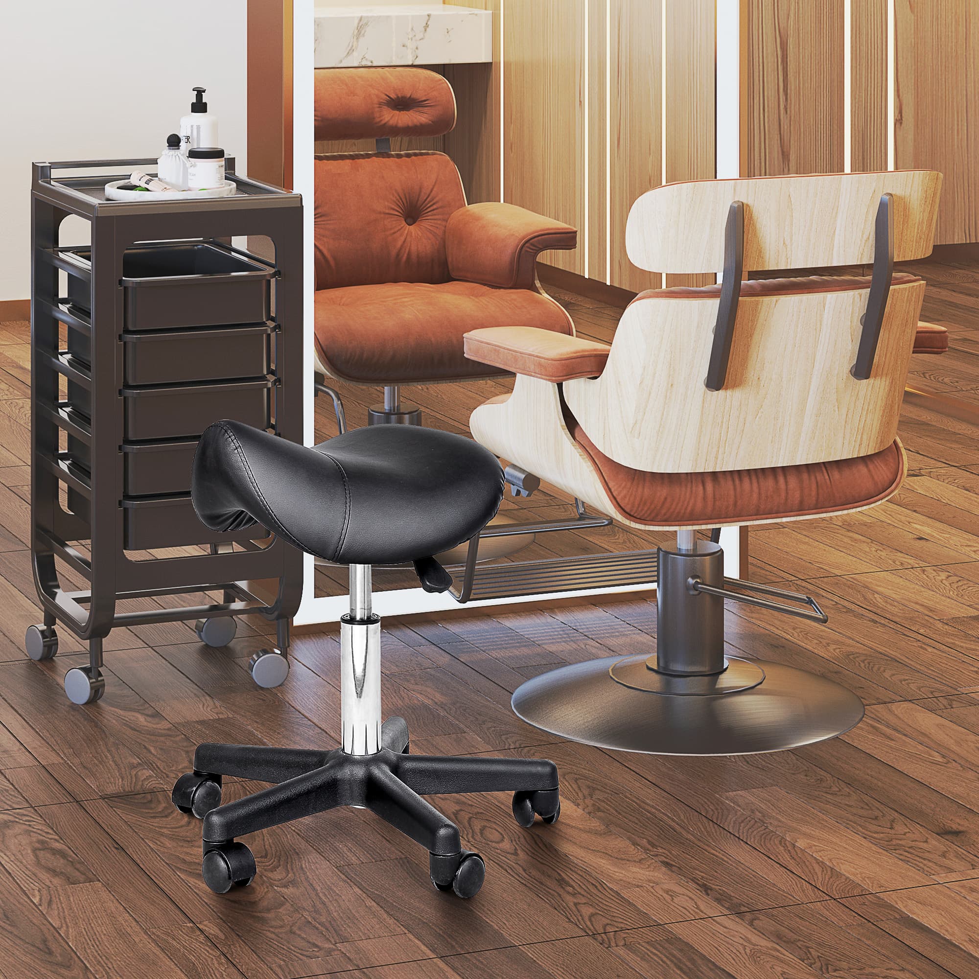 HOMCOM Hydraulic Swivel Salon Stool Adjustable Massage Facial Spa Beauty Saddle Chair Black | Aosom Canada