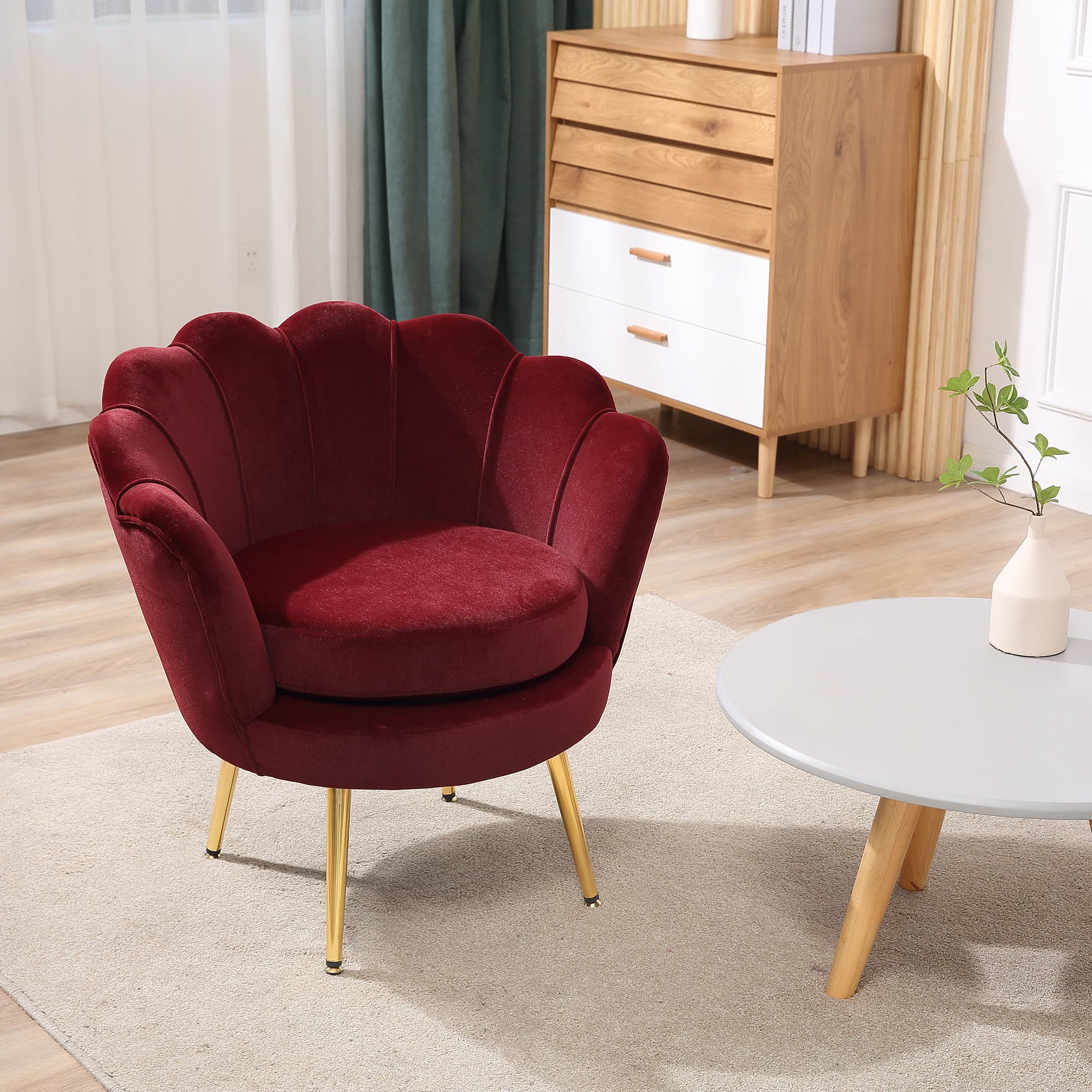 HOMCOM Velvet Leisure Chair: Modern Accent Chair with Gold Legs, Wine Red Hue for Bedroom Lounge | Aosom Canada