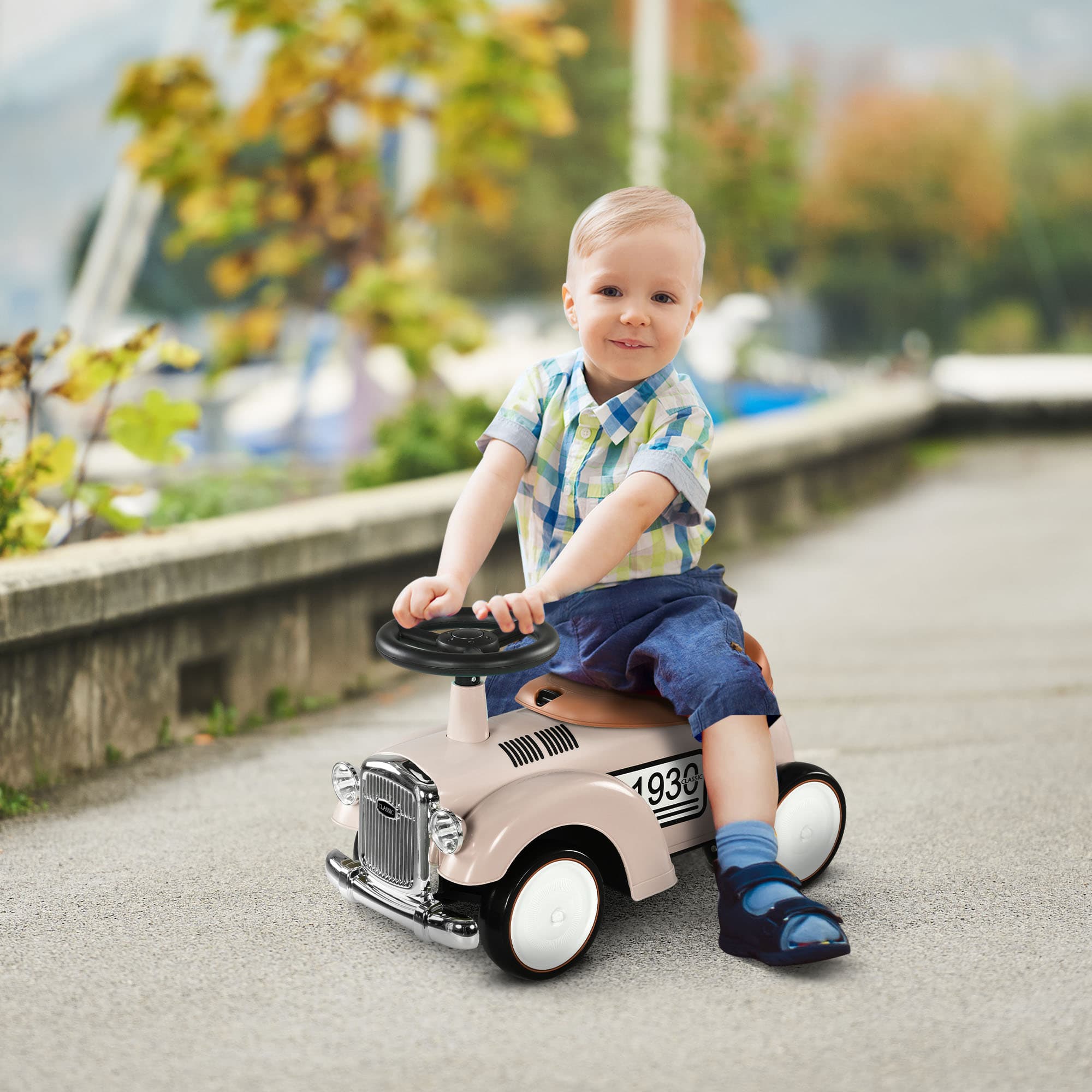 Aosom Kids Ride On Push Car Classic Car Toddlers Foot Slider Under Seat Storage 12-36 Months Cream White Toy | Aosom Canada
