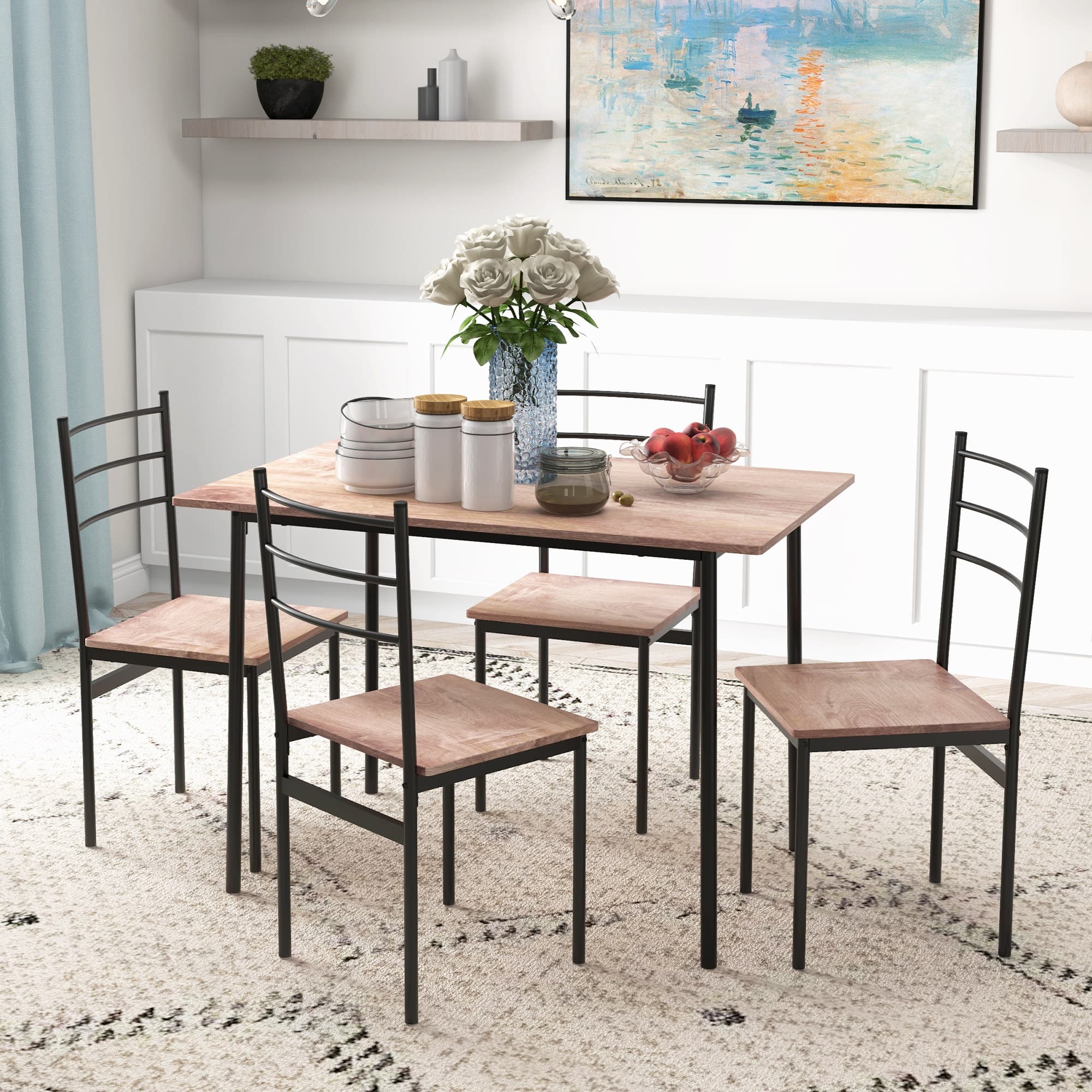 HOMCOM 5 Piece Dining Set Space Saving Kitchen Table 4 Chairs Steel Frame Rectangle for Dining Room | Aosom Canada