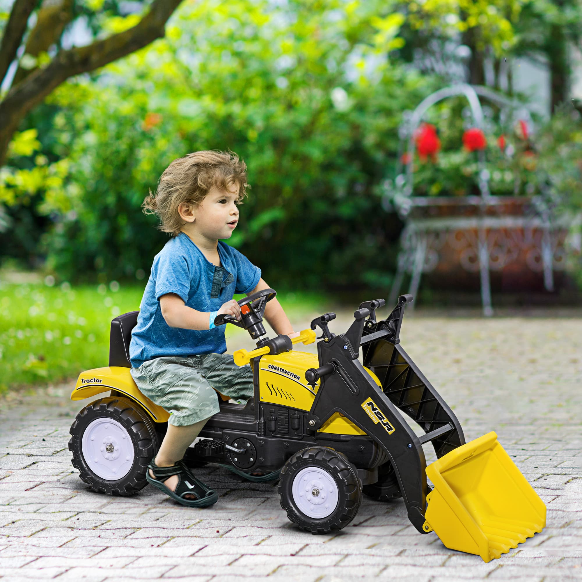 Aosom Ride on Tractor for Kids, Pedal Construction Car with Front Loader Digger for 3 Year Old, Yellow | Aosom Canada