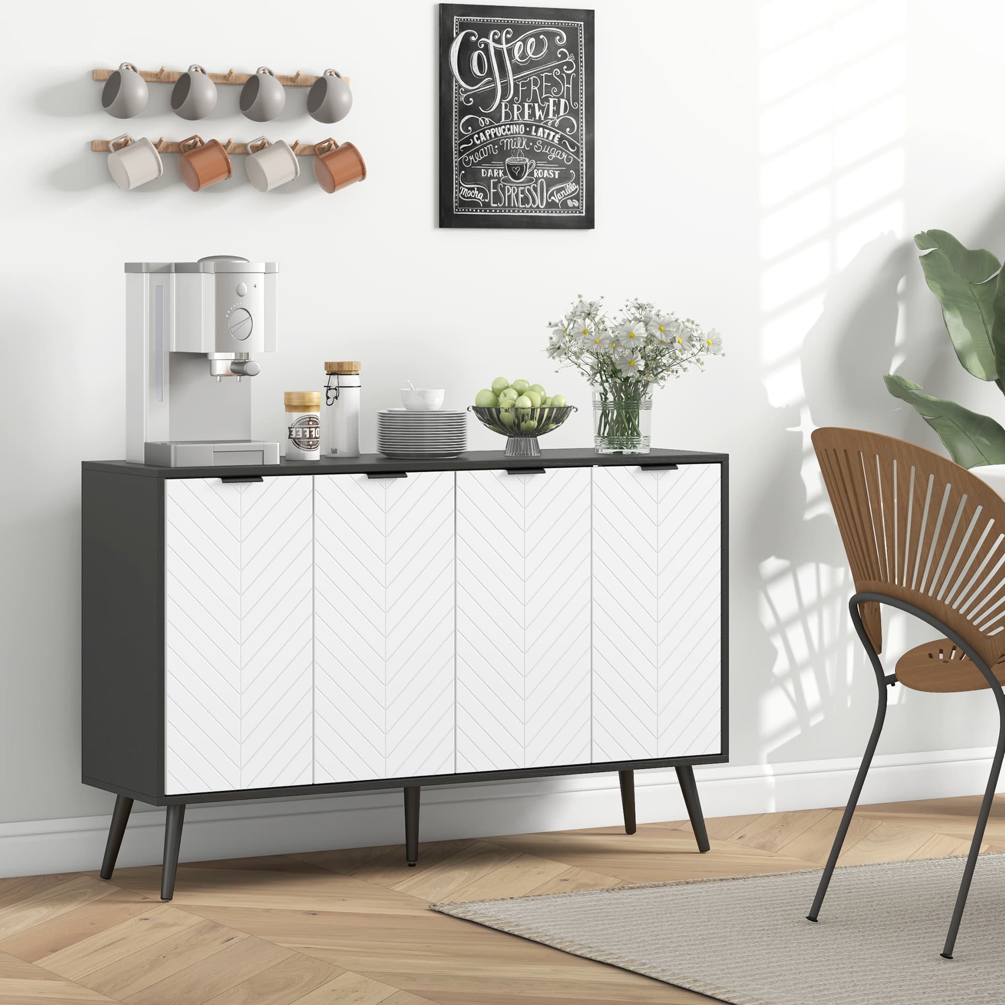 HOMCOM Sideboard Storage Cabinet Kitchen Cupboard Glass Doors Drawer Wine Rack White Living Room Furniture | Aosom Canada