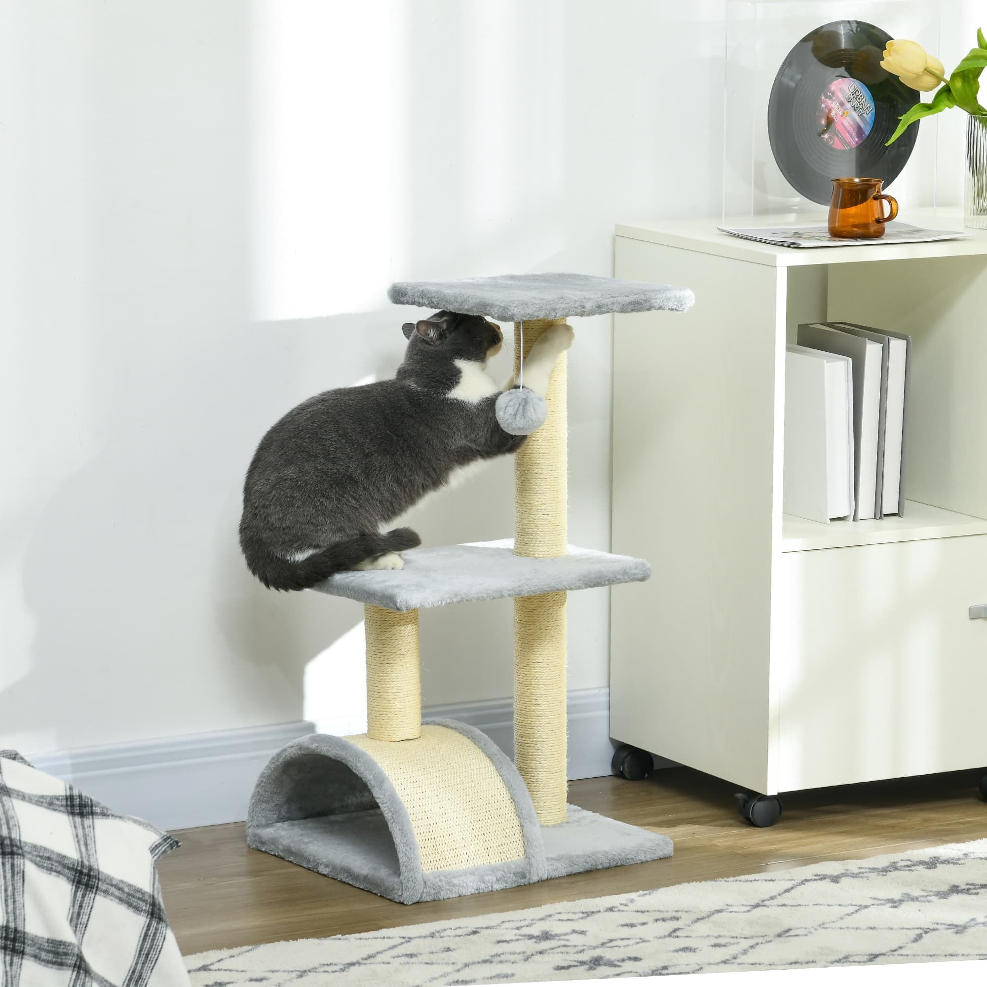 PawHut 28" Cat Tree Scratching Post Pad Toy Ball Indoor Cats Light Grey | Aosom Canada