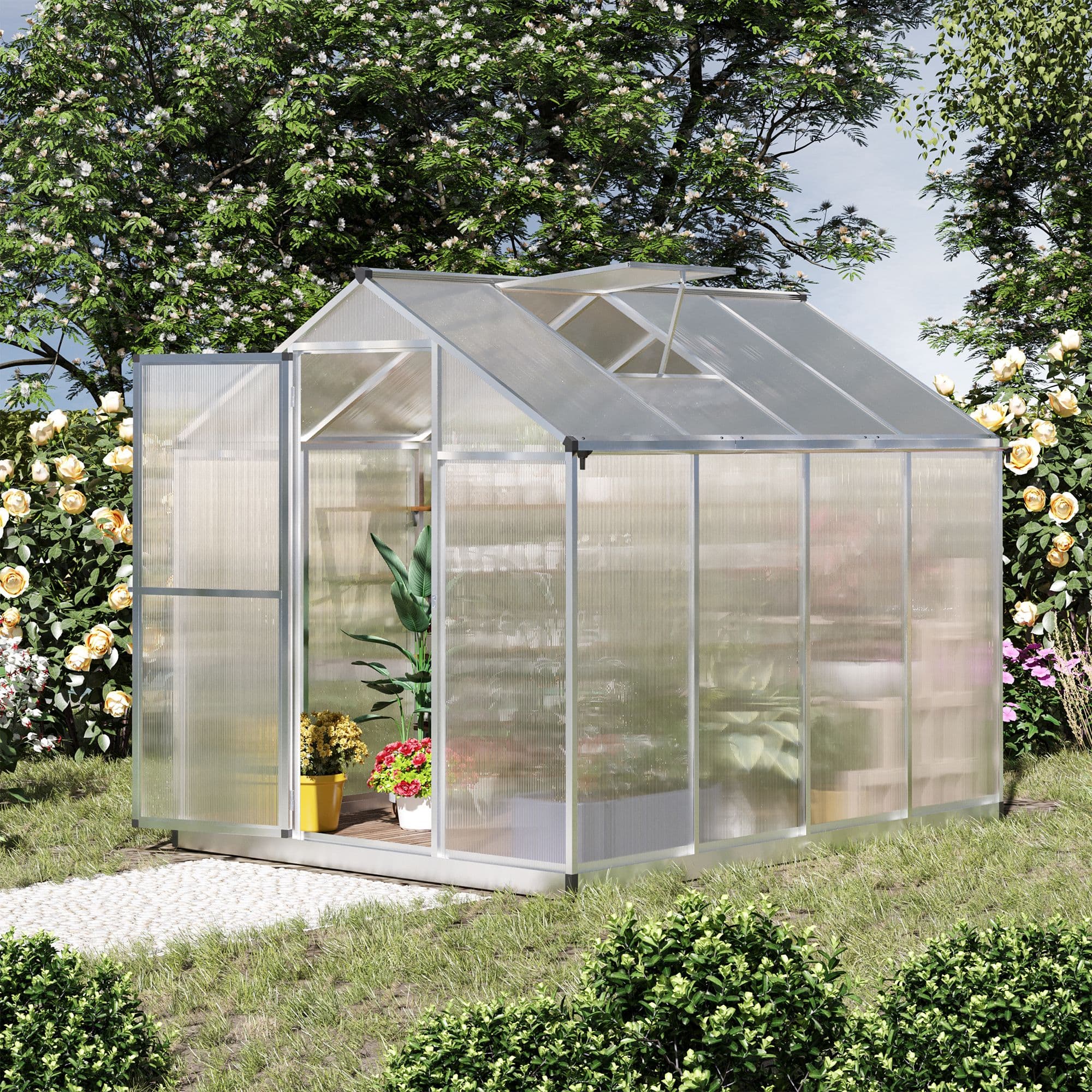 Outsunny Large Walk-In Greenhouse: 8'x6.25' with Polycarbonate Panels, Sturdy Frame & Portable Design for Outdoor Plant Growth | Aosom Canada