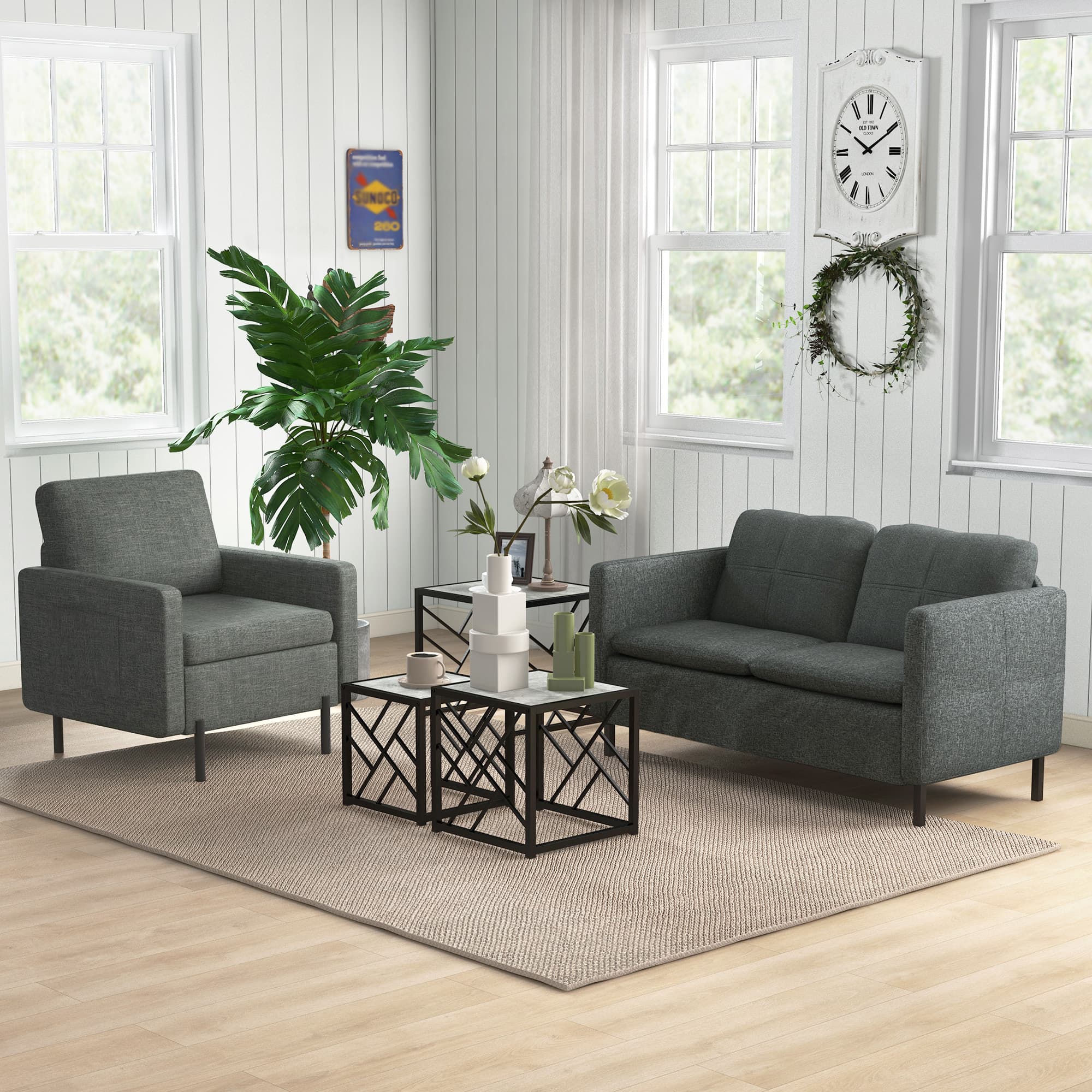 HOMCOM Nest of Tables 3 Piece Square Coffee Table Set Metal Frame for Living Room Bedroom Grey | Aosom Canada