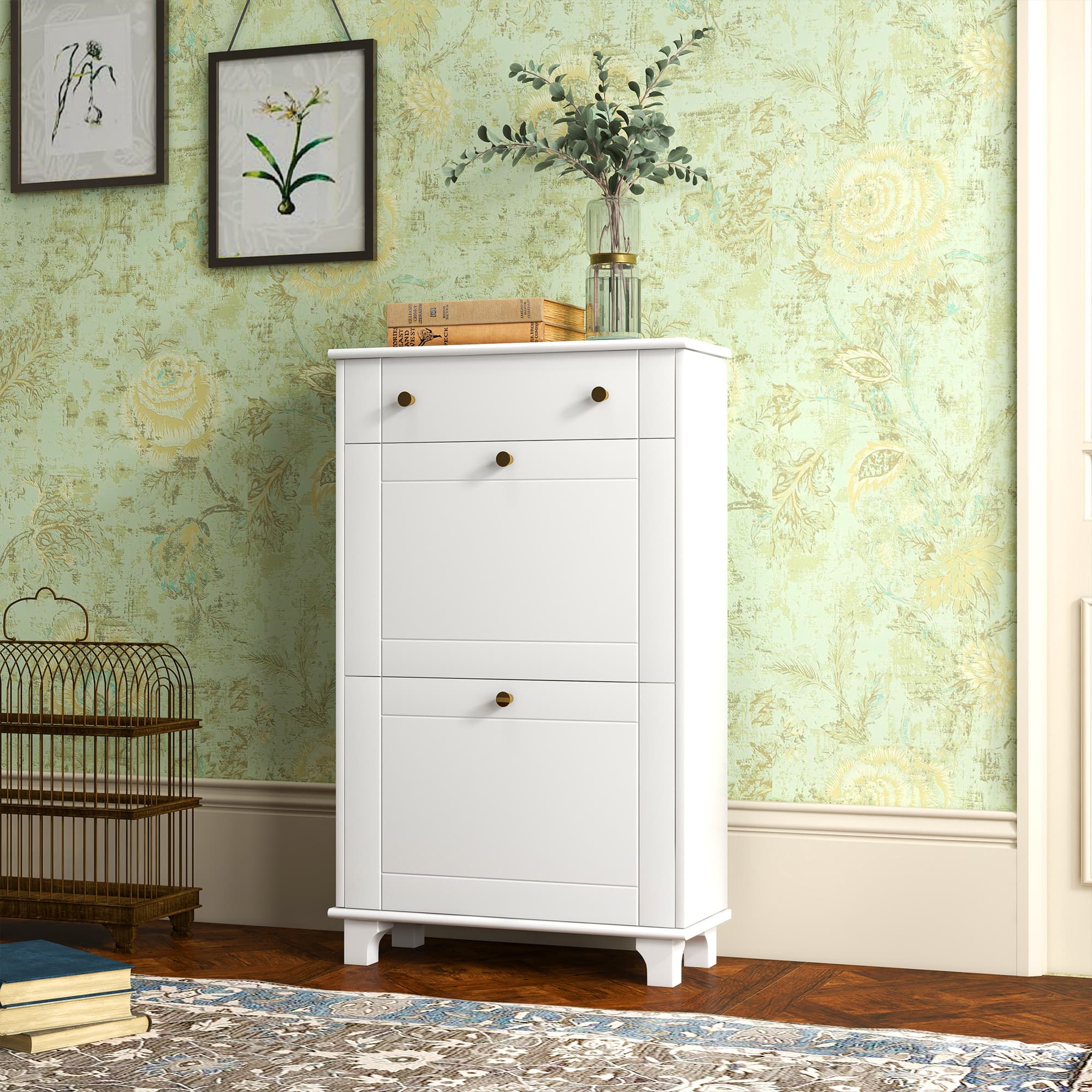 HOMCOM Compact Slim Shoe Storage 2 Flip Drawers Adjustable Shelves for 8 Pairs White Shoe Cabinet Organizer for Entryway | Aosom Canada