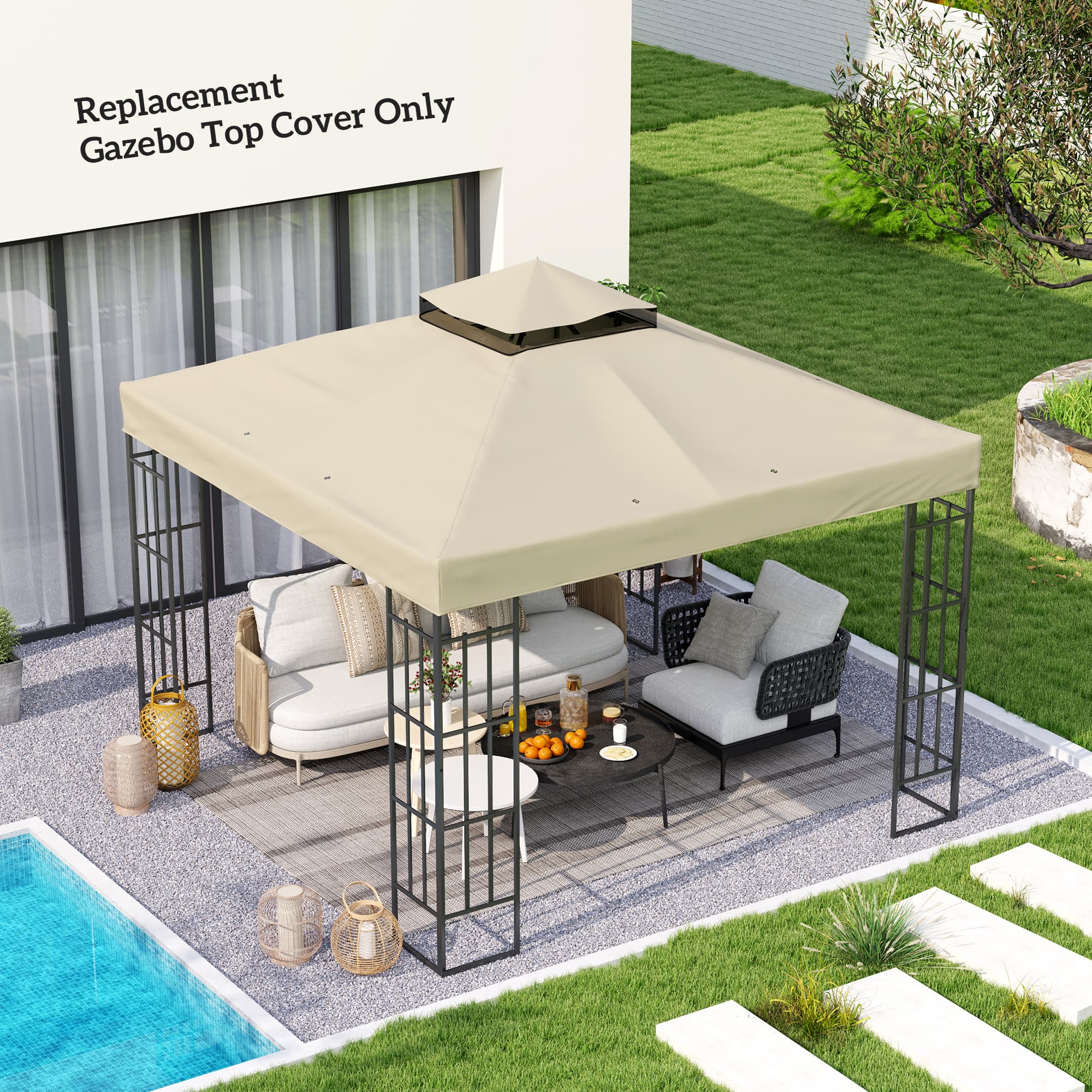 Outsunny 10' x 10' Gazebo Canopy Replacement Cover, 2-Tier Garden Gazebo Roof Replacement, UPF30+, TOP COVER ONLY, Cream White | Aosom Canada