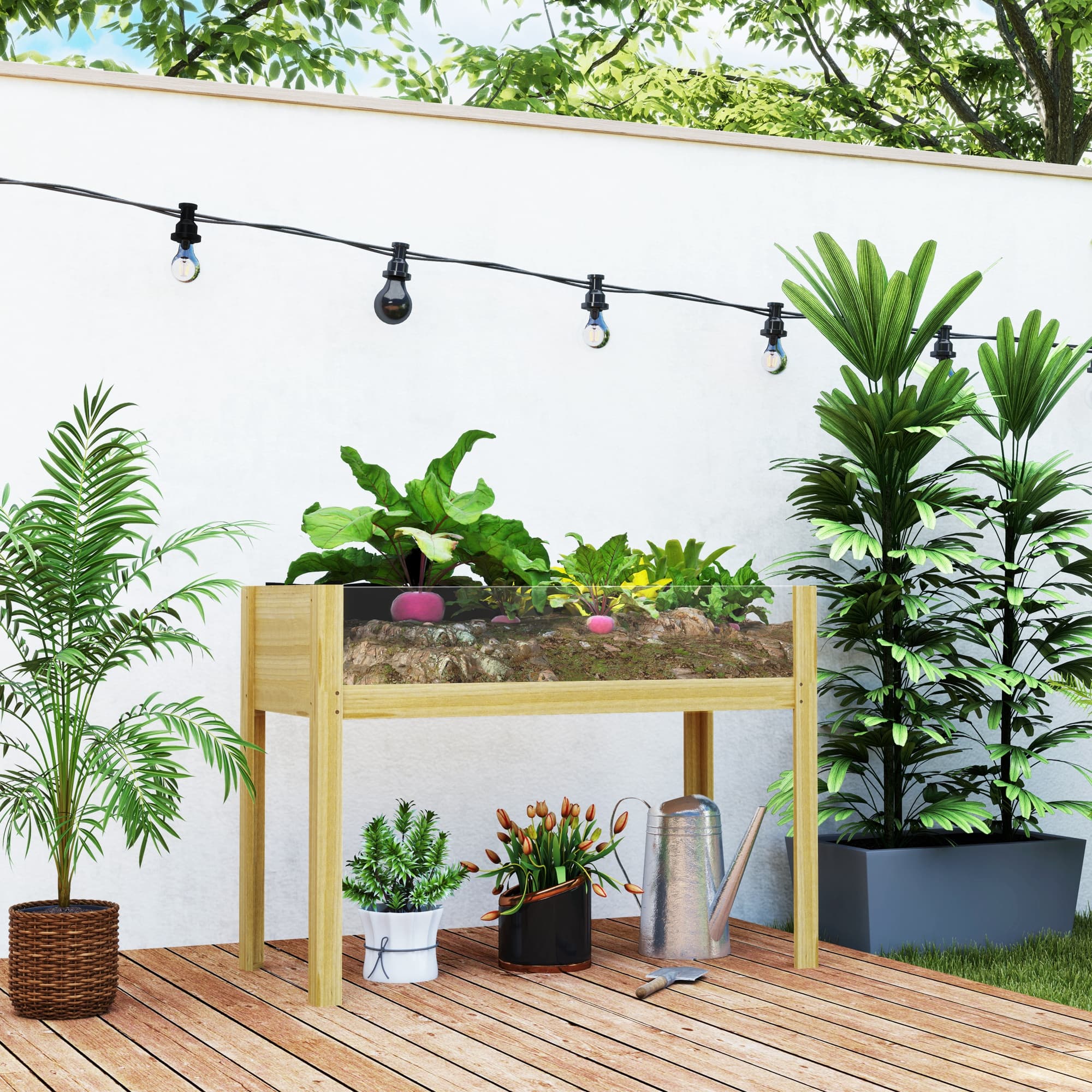Outsunny Wooden Raised Garden Bed with Acrylic Panels, Raised Planter Box with Drainage Holes, 43.3" x 19.7" x 31.5" | Aosom Canada