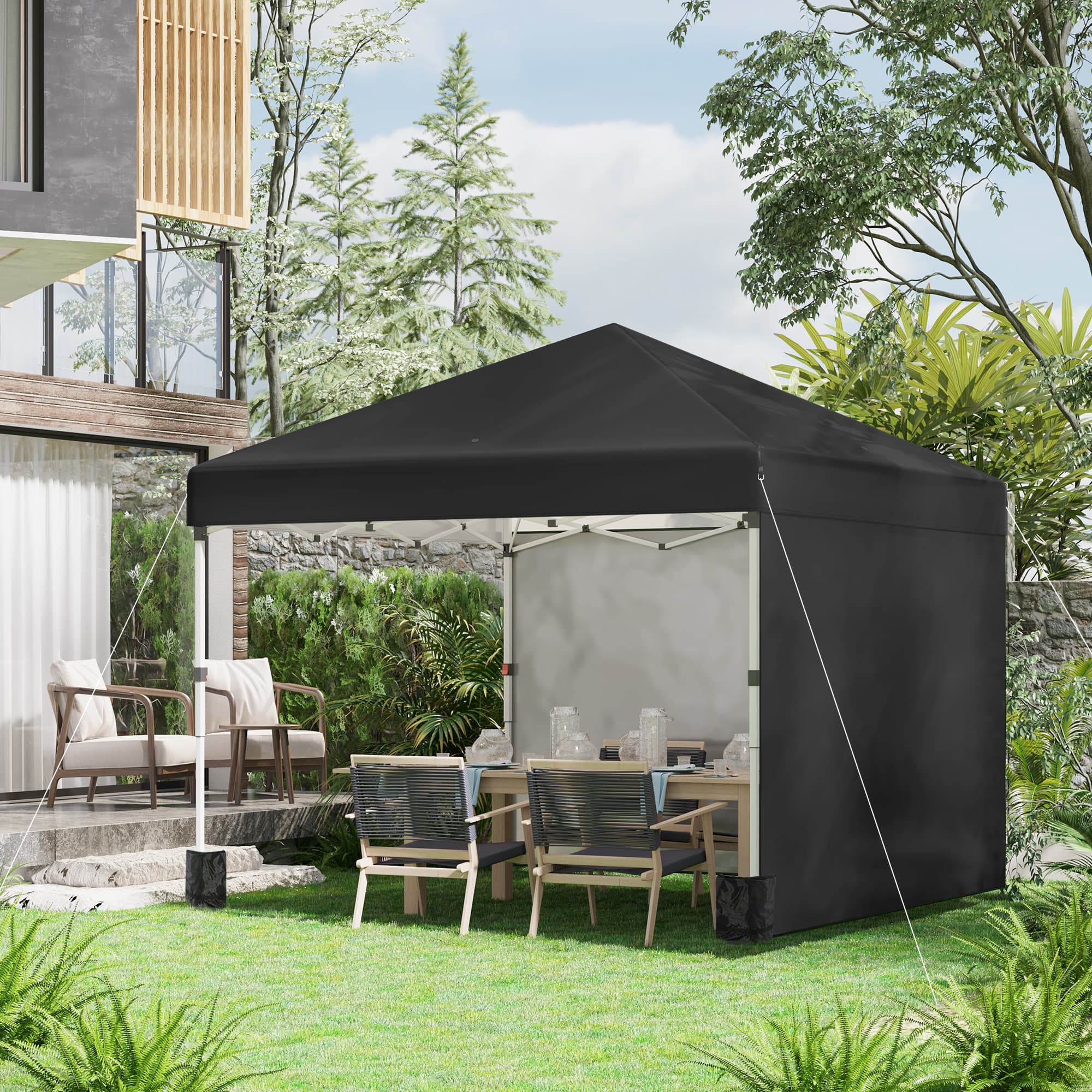 Outsunny 10' x 10' Pop Up Canopy with Sidewalls, Roller Bag, Height Adjustable Instant Tent for Outdoor Garden Patio, Black | Aosom Canada