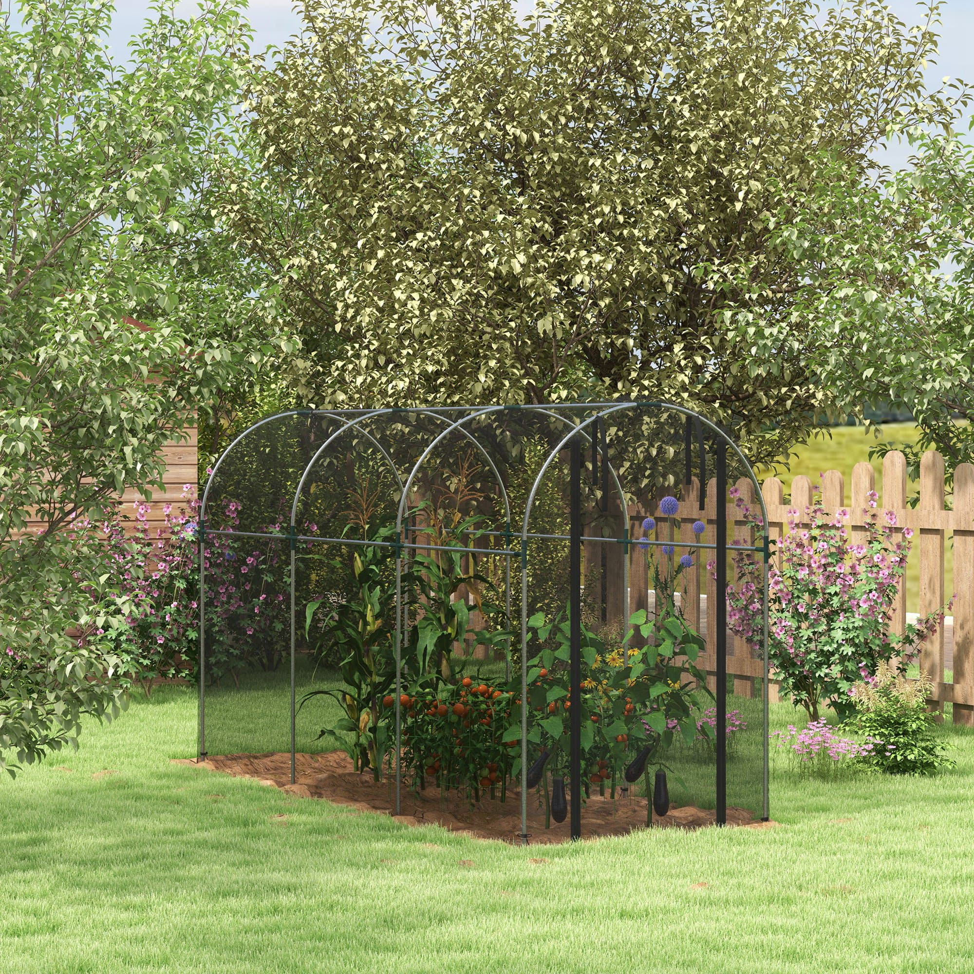 Outsunny Plant Protection Tent Galvanized Steel Crop Cage with Zippered Door 4'x12' Black for Outdoor Gardening | Aosom Canada