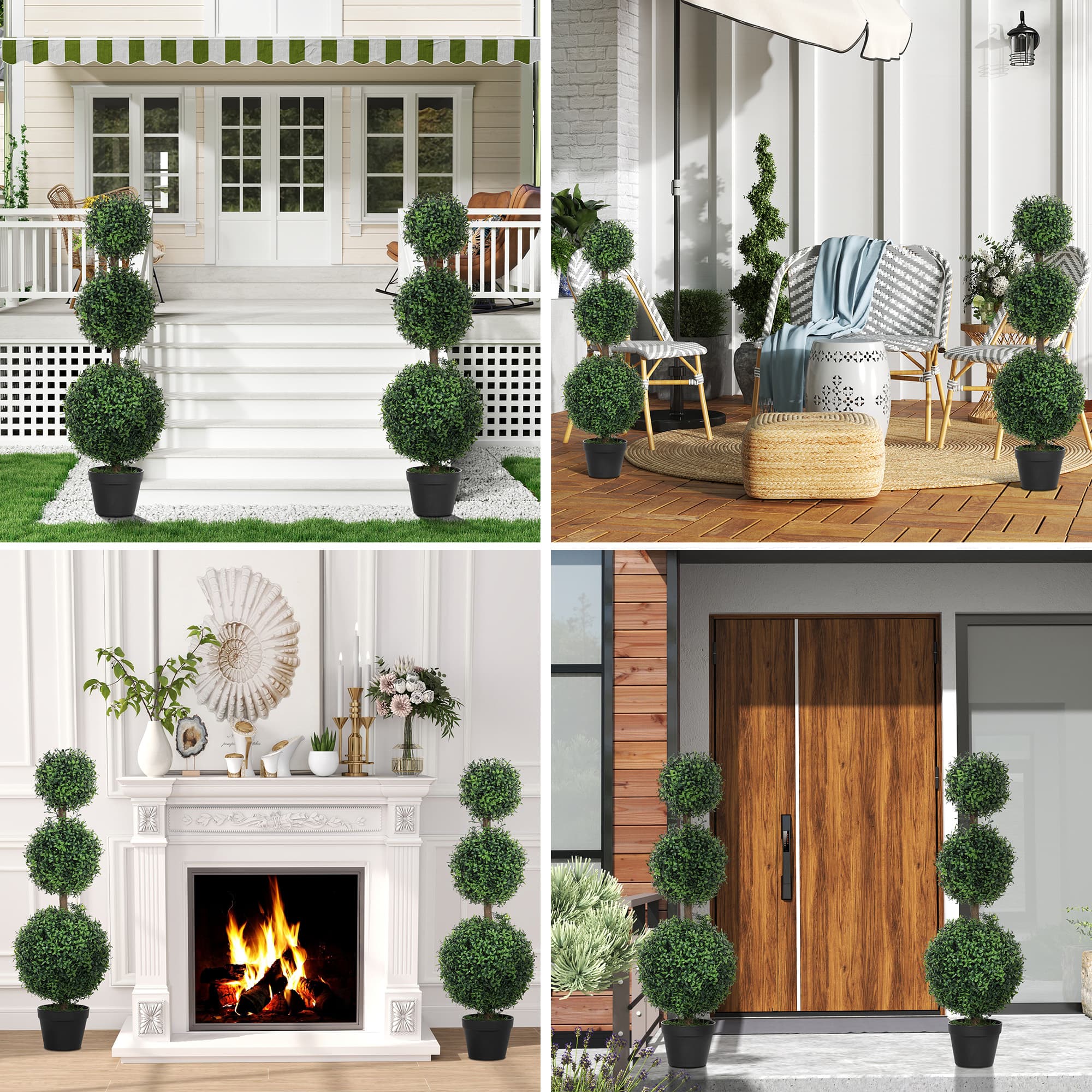HOMCOM 2 Pack 39.4" Artificial Trees, Boxwood Topiary Ball Trees with Pot for Indoor, Outdoor, Home Office, Living Room, Green | Aosom Canada