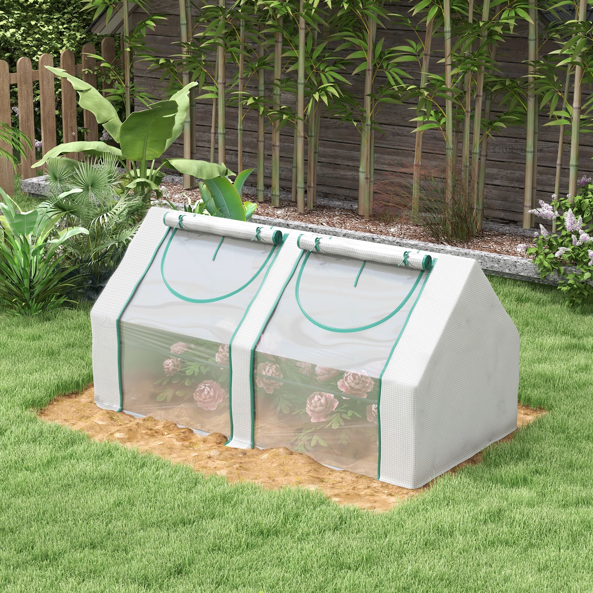 Outsunny 6' x 3' x 3' Portable Mini Greenhouse, Garden Green House Kit with 2 PE/Plastic Covers, White | Aosom Canada
