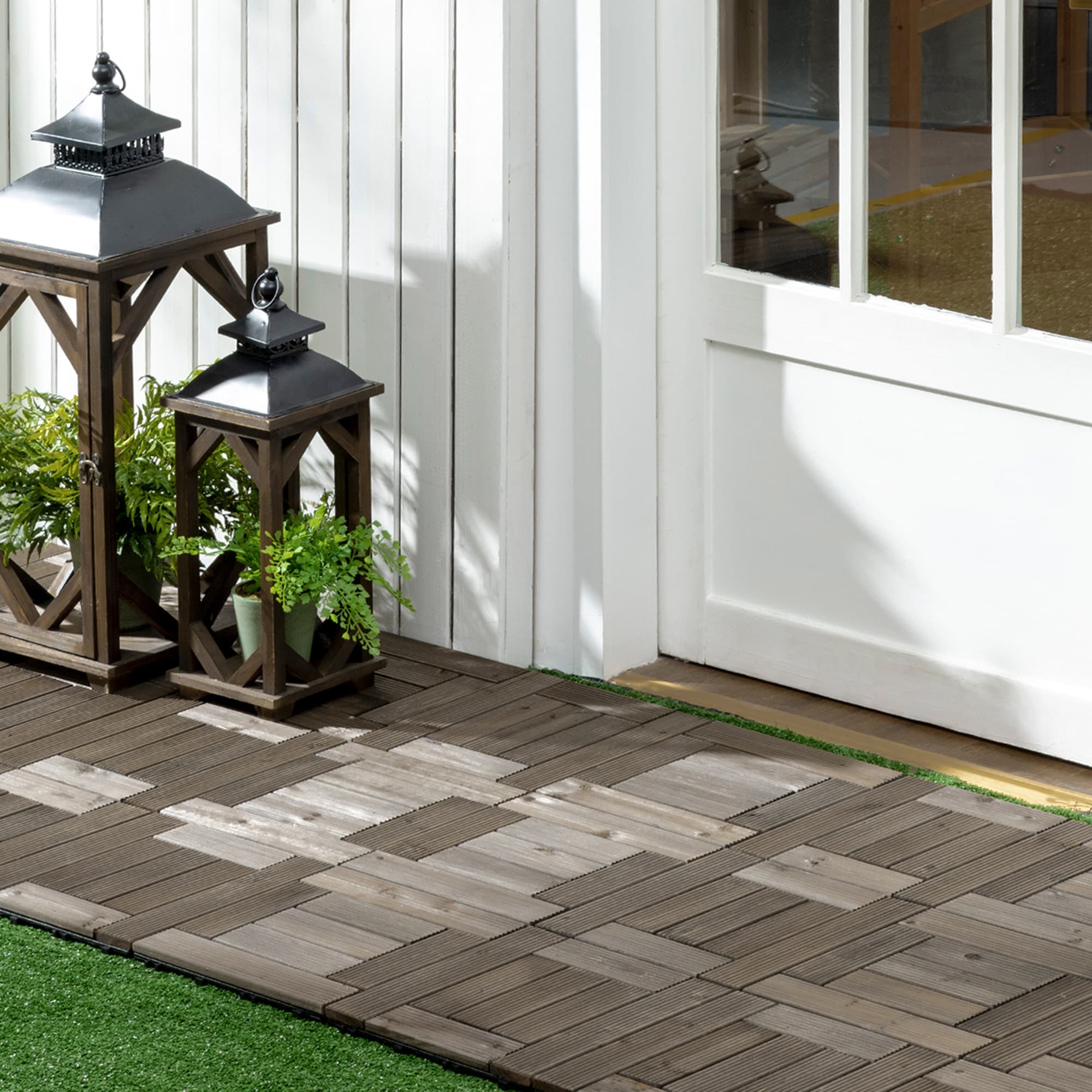 Outsunny 27 Pcs Wooden Interlocking Deck Tiles, 12" x 12" Non-slip Flooring Tiles for Indoor Outdoor Patio Balcony, Grey | Aosom Canada