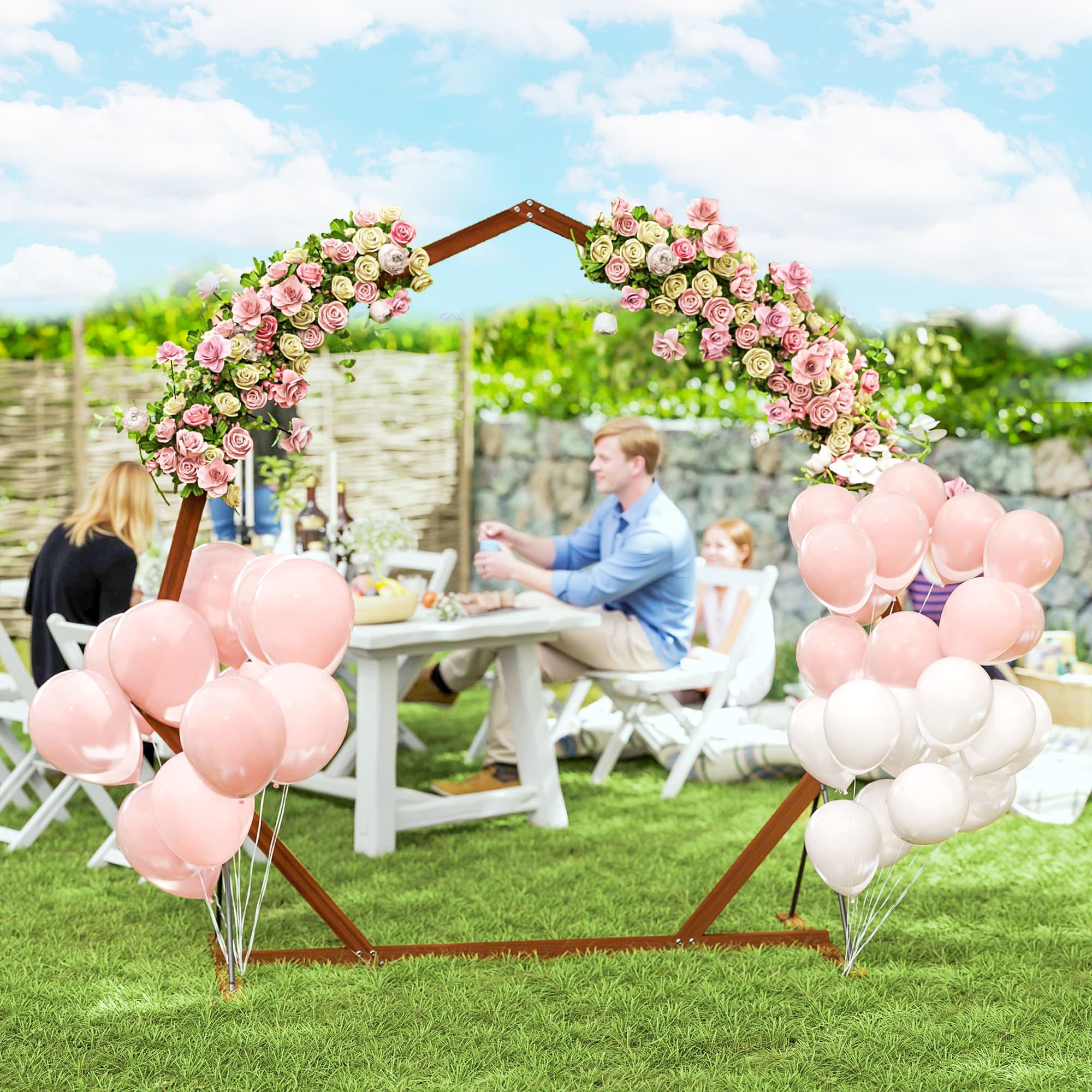 Heptagon Wooden Wedding Arch - Garden Ceremony Flower Arbor