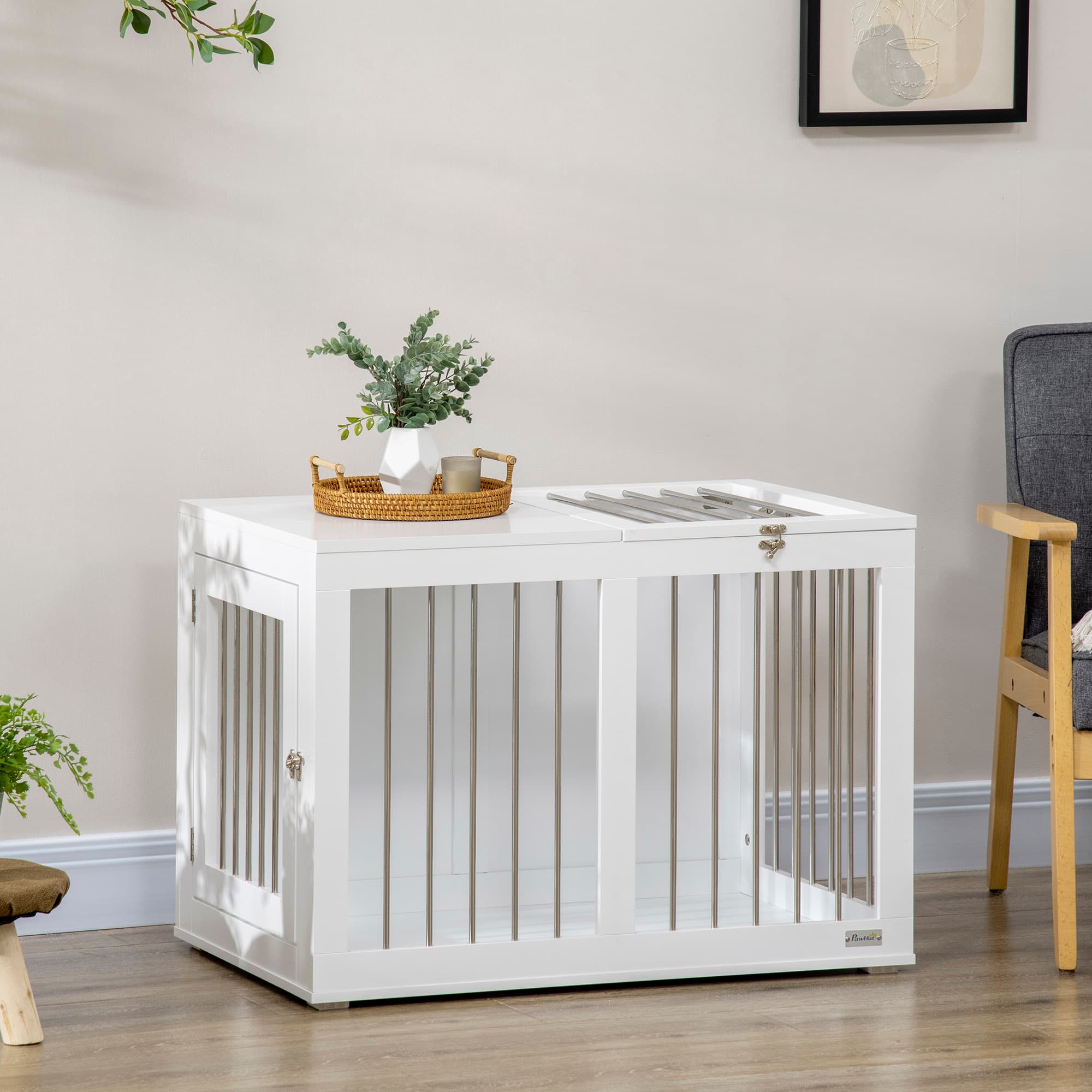 PawHut 31.5" Dog Crate Furniture with Double Doors, for Medium Dogs, White | Aosom Canada
