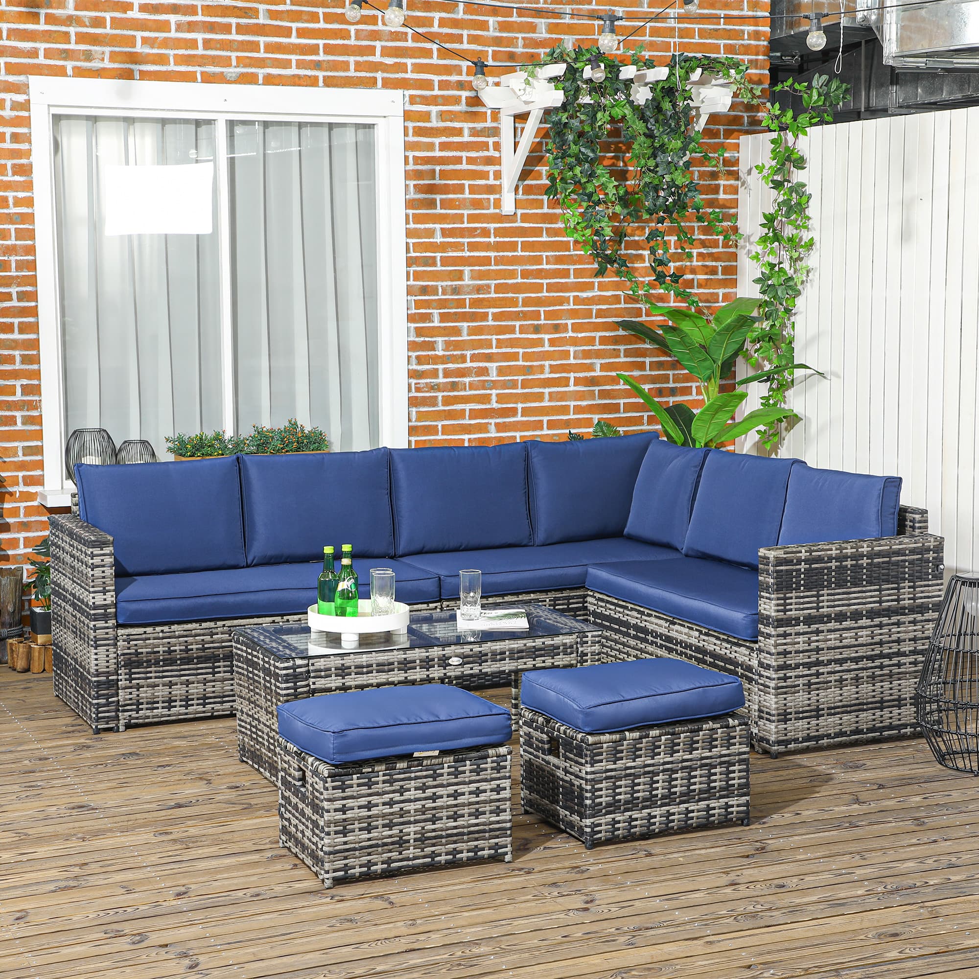 Outsunny 6Pcs Outdoor Sofa Set 8-Seater Sectional Wicker Loveseat with Cushions Garden Furniture | Aosom Canada