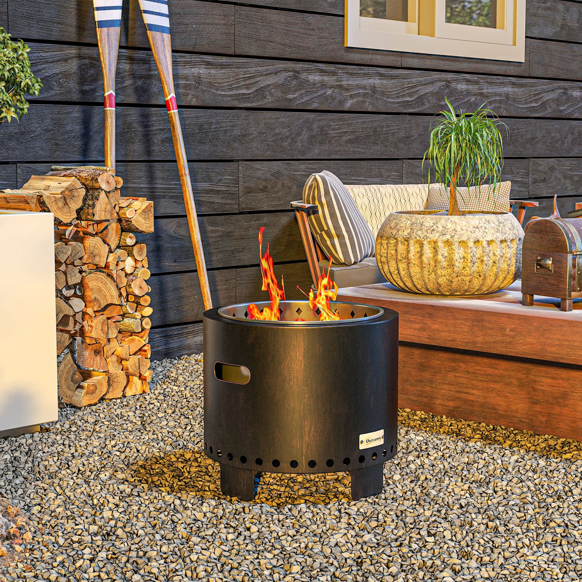 Outsunny Metal Wood-burning Smokeless Fire Pit, Black | Aosom Canada