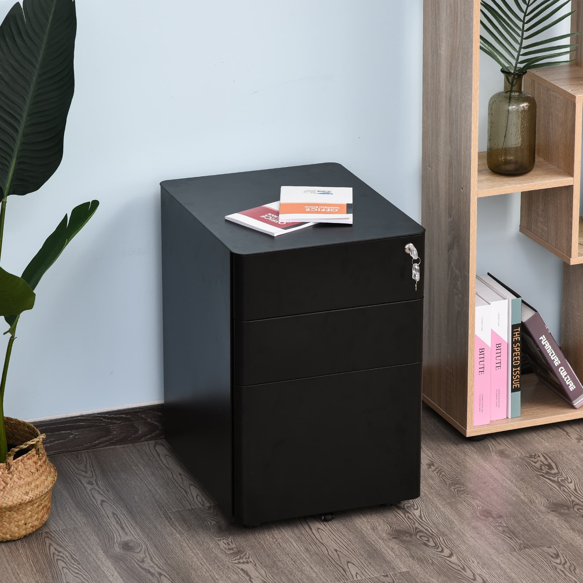 Vinsetto Compact File Vault: 3 Lockable Drawers & Smooth-Rolling Mobility for Secure Home Office Organization, Black | Aosom Canada