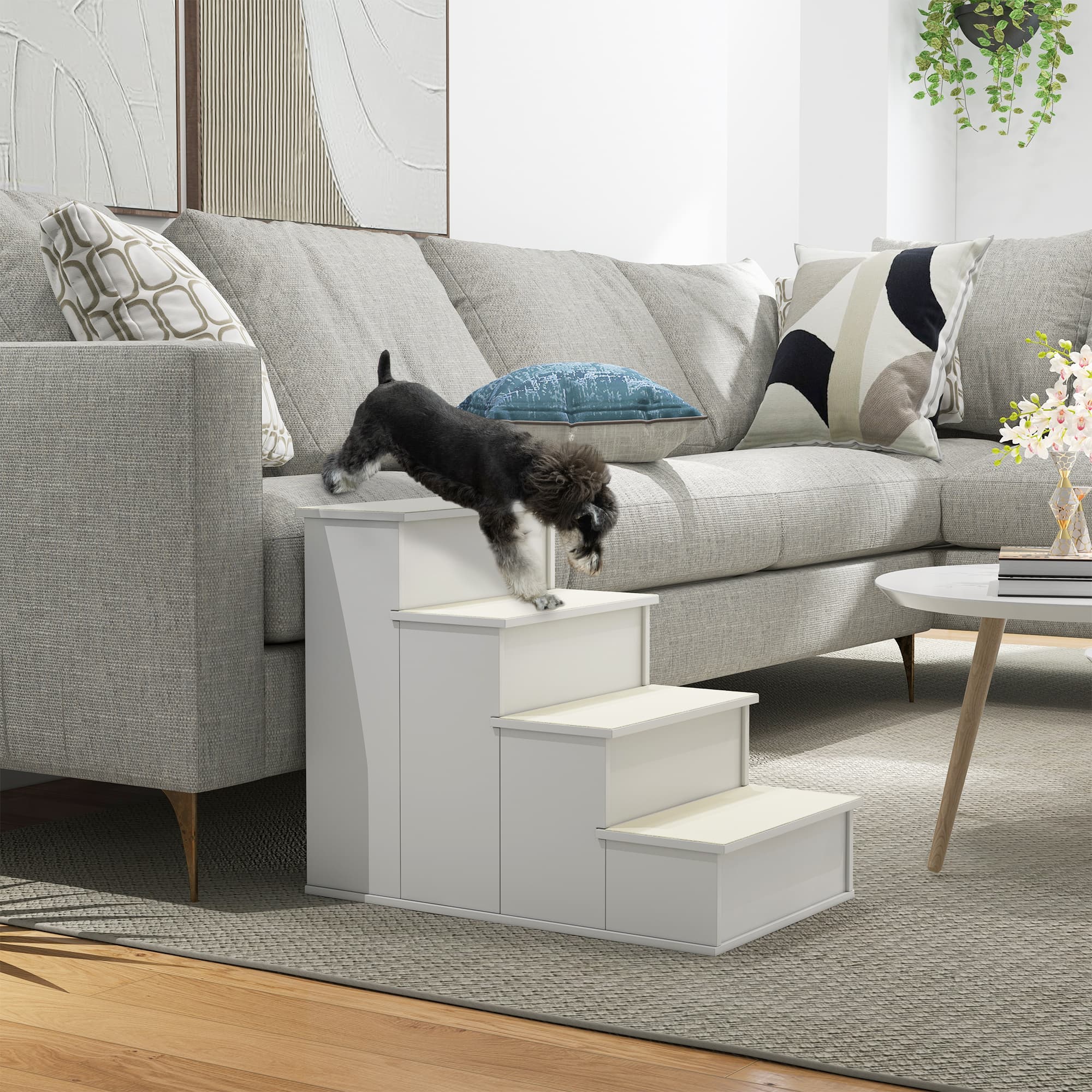 PawHut Dog Steps Pet Stairs for Bed Cat Ladder for Couch with Non-Slip Carpet, 15.7" x 23.2" x 21.3", White | Aosom Canada