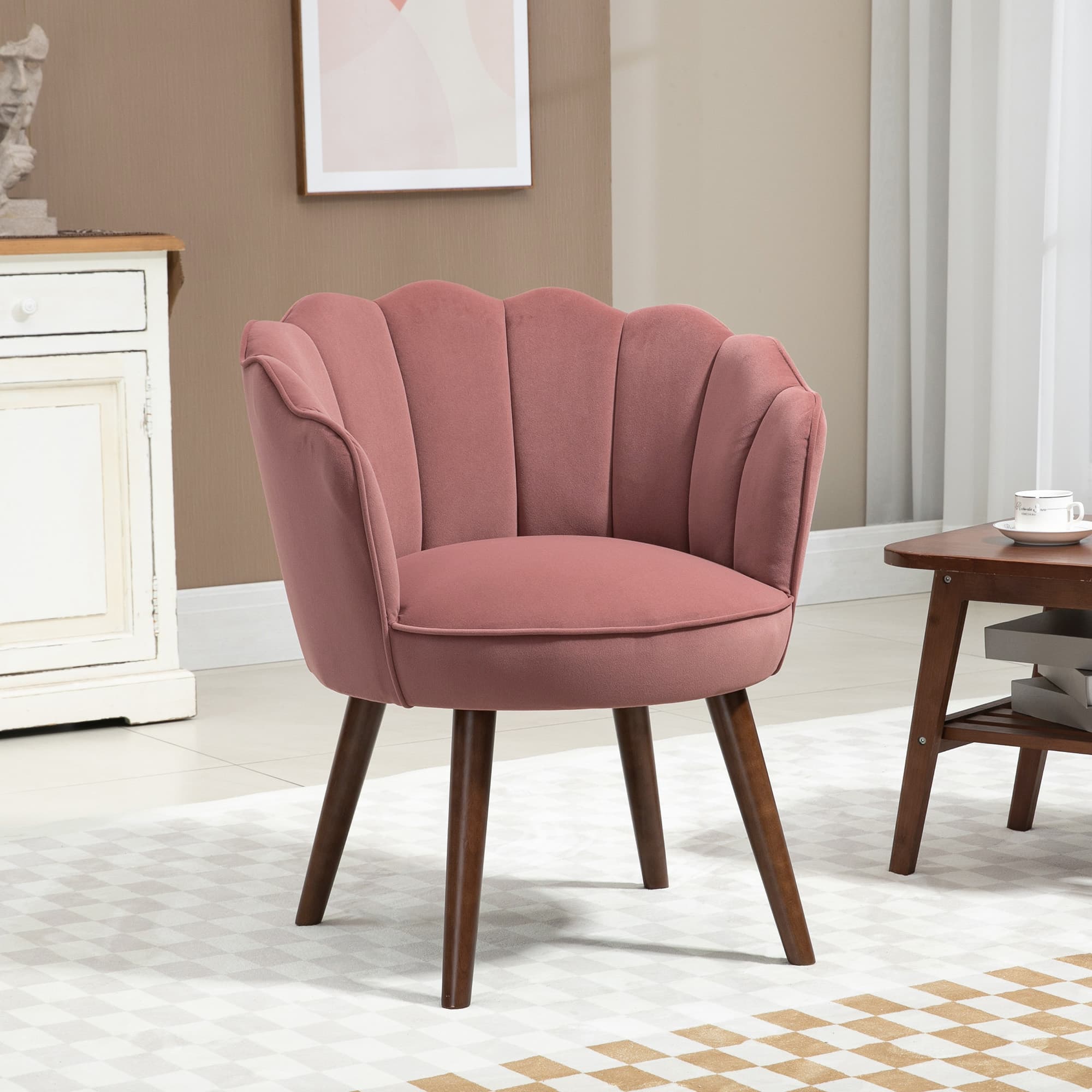 HOMCOM Elegant Velvet Accent Chair: Leisure Club Chair with Wooden Legs, Pink Hue for Living Room, Bedroom | Aosom Canada