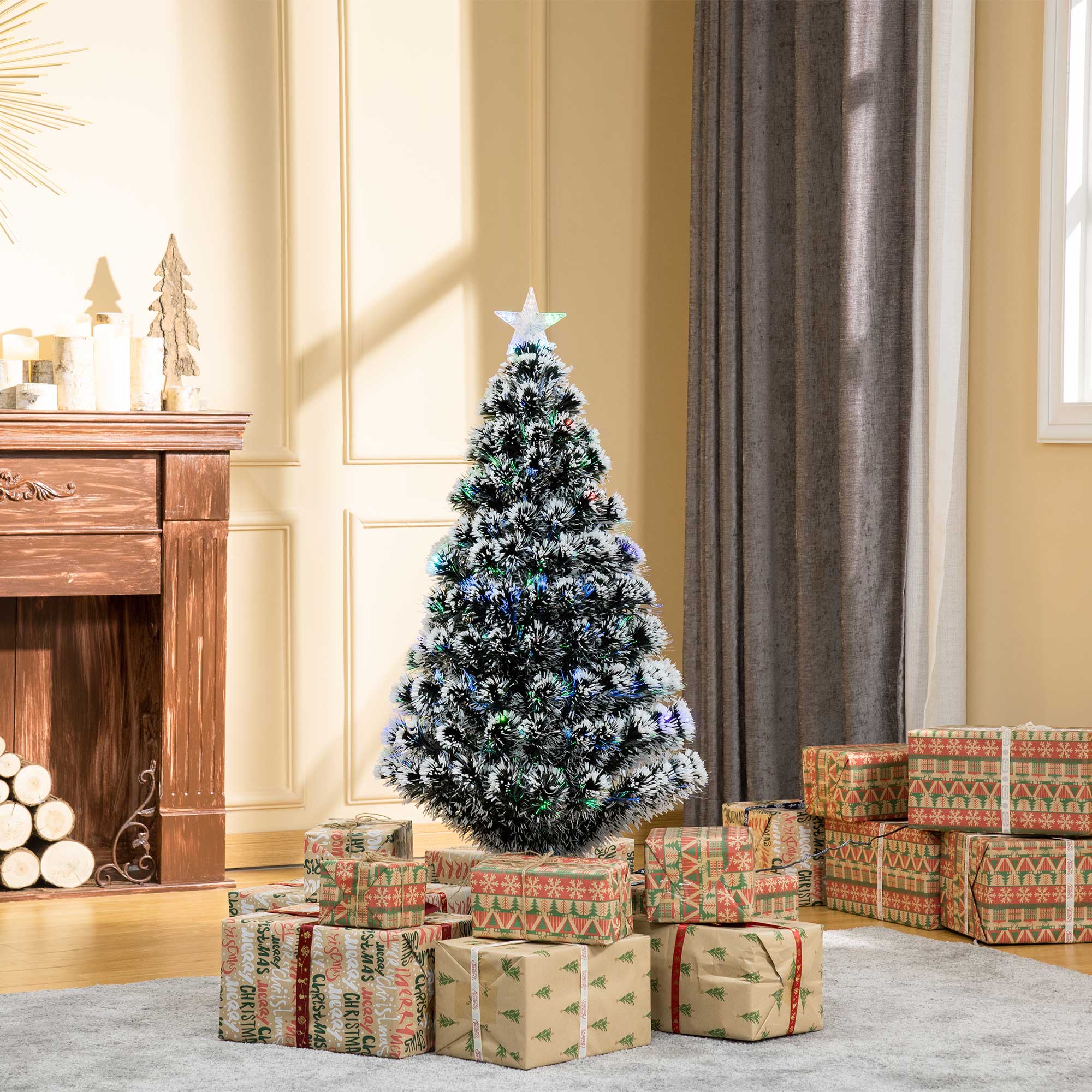 HOMCOM 4ft Pre-Lit LED Optical Fiber Christmas Tree - Artificial, with Stand, Perfect for Winter Holiday Seasonal Decor | Aosom Canada
