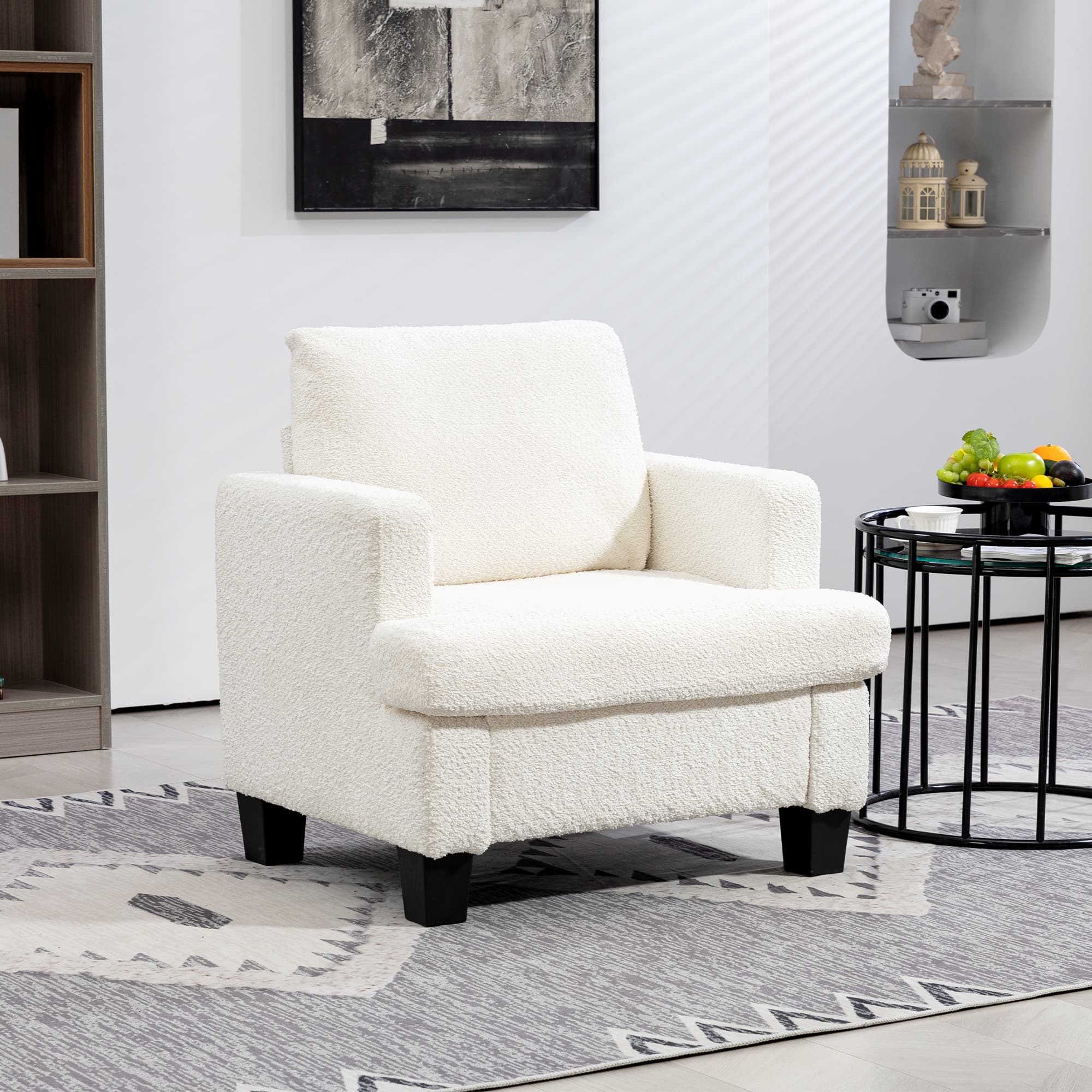 HOMCOM Modern Armchair, Upholstered Chenille Accent Chair with Wood Frame and Back Pillow for Living Room, Cream White | Aosom Canada