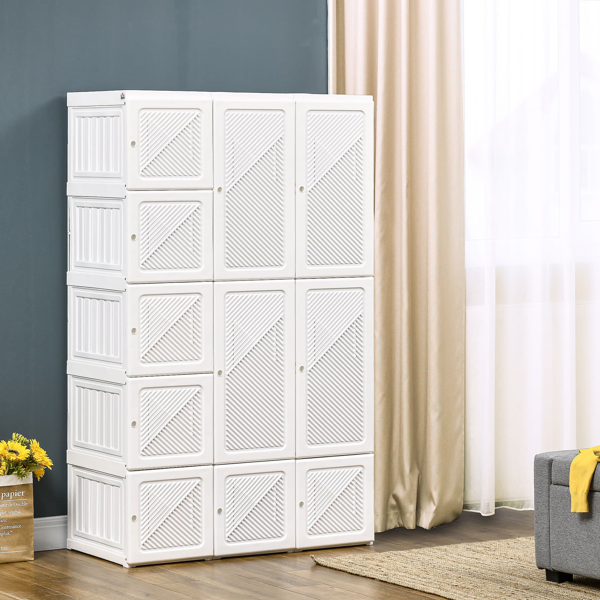 HOMCOM Portable Wardrobe Closet, Folding Bedroom Wardrobe, Clothes Storage Organizer with 8 Cube Compartments, White | Aosom Canada