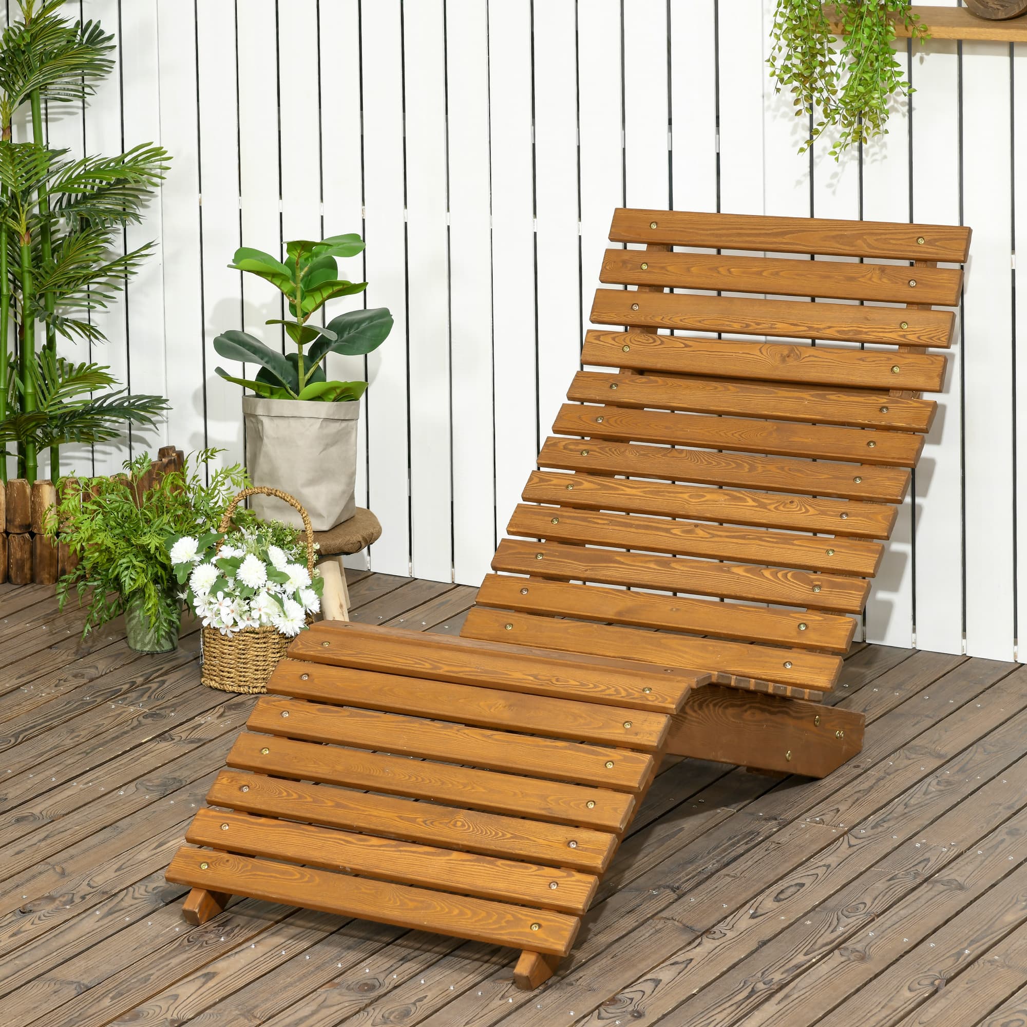 Outsunny Wooden Outdoor Lounge Chair, Curved Design Sun Lounger, Patio Lounge Chair for Garden, Backyard, Teak | Aosom Canada