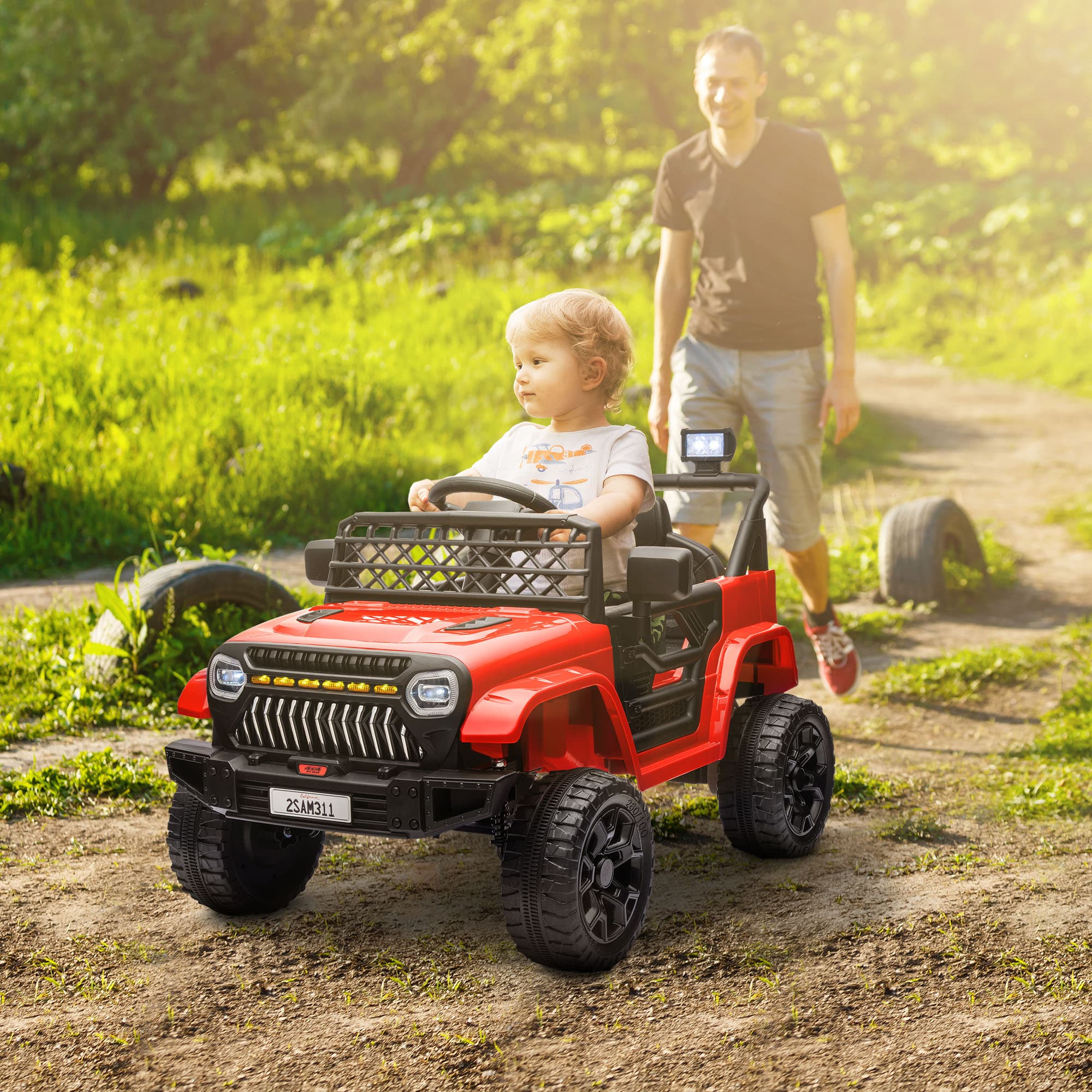 Qaba 12V Ride on Truck, Electric Car for Kids with Remote Control, Suspension, 3 Speeds, USB Music Headlights, Red | Aosom Canada