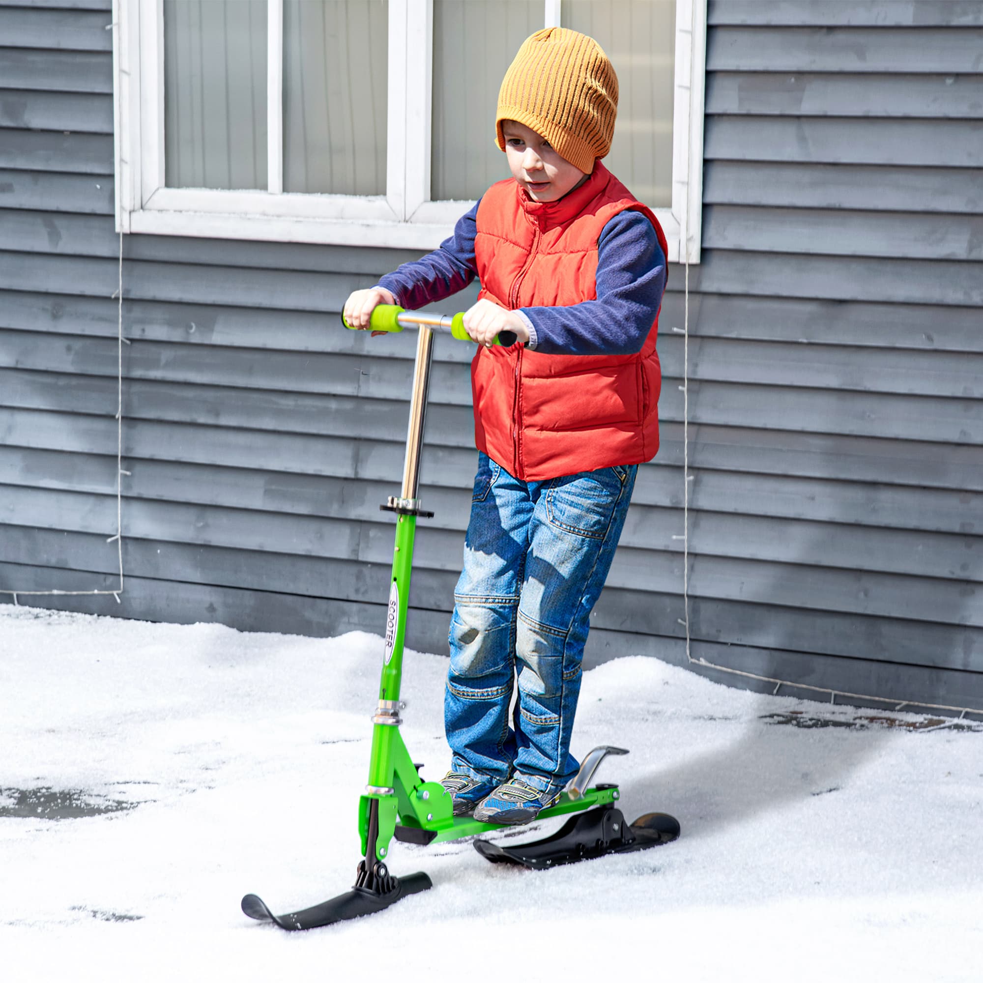 Qaba 2-in-1 Convertible All-weather Scooter Snow Street Amphibious w/ Wheels Blades Green | Aosom Canada