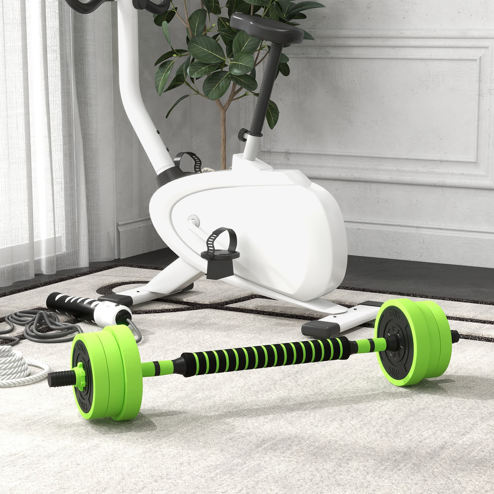 Soozier 88lbs 4-in-1 Adjustable Weight Dumbbell Set, Barbell, Kettlebell, Push Up Stand, Green | Aosom Canada