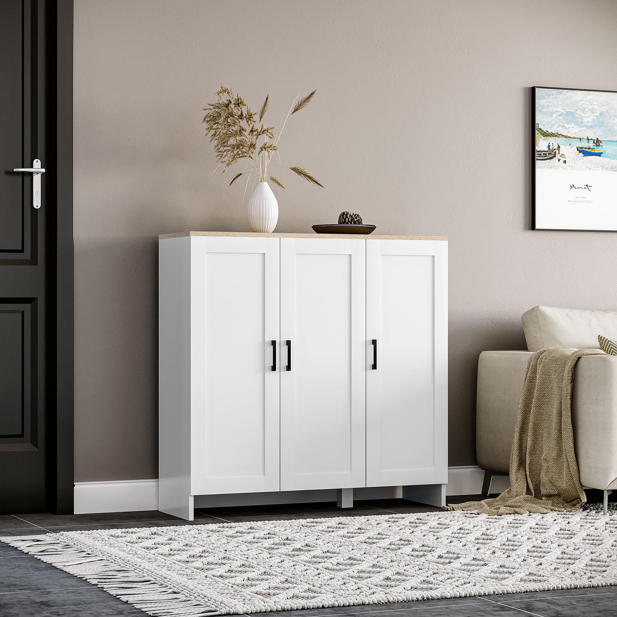 HOMCOM Modern Sideboard Cabinet, Adjustable Shelf for Kitchen & Dining Room, White | Aosom Canada