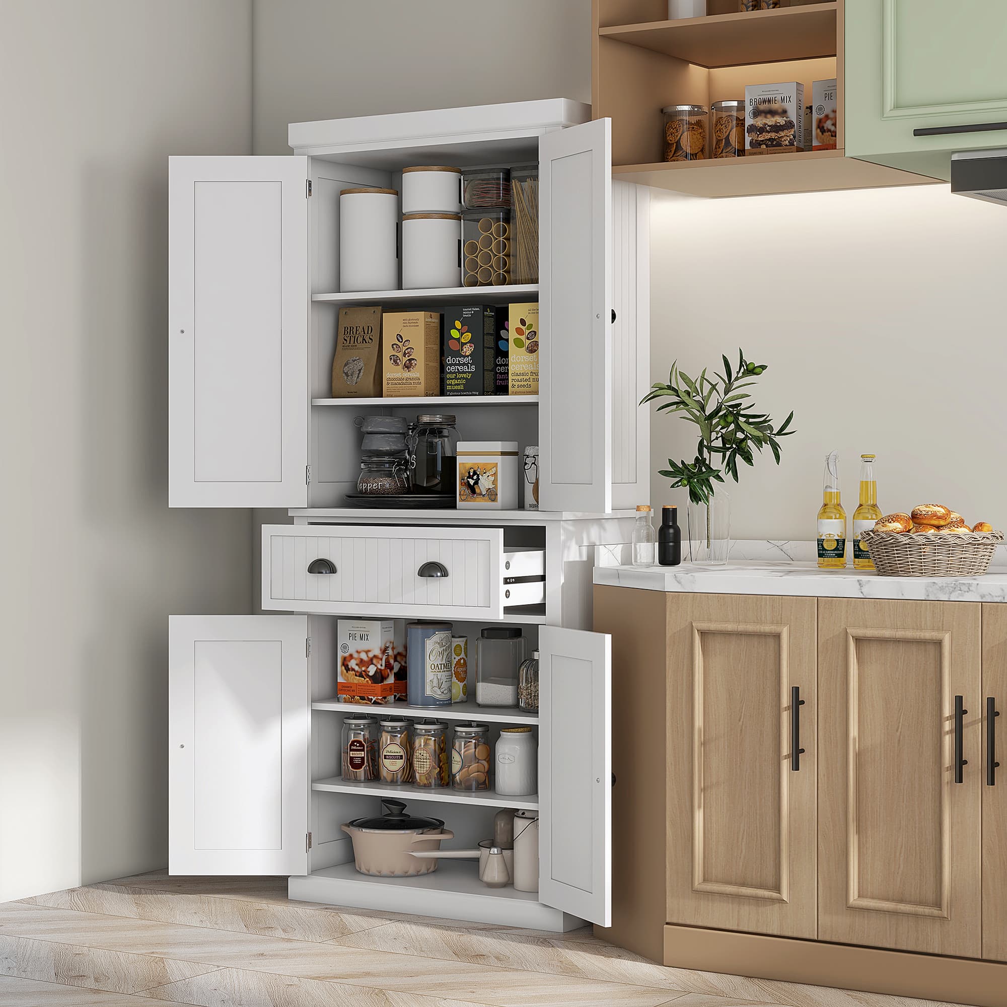 HOMCOM 72" Freestanding Kitchen Cabinet: Pantry Storage Cabinet with Drawer and Doors | Aosom Canada