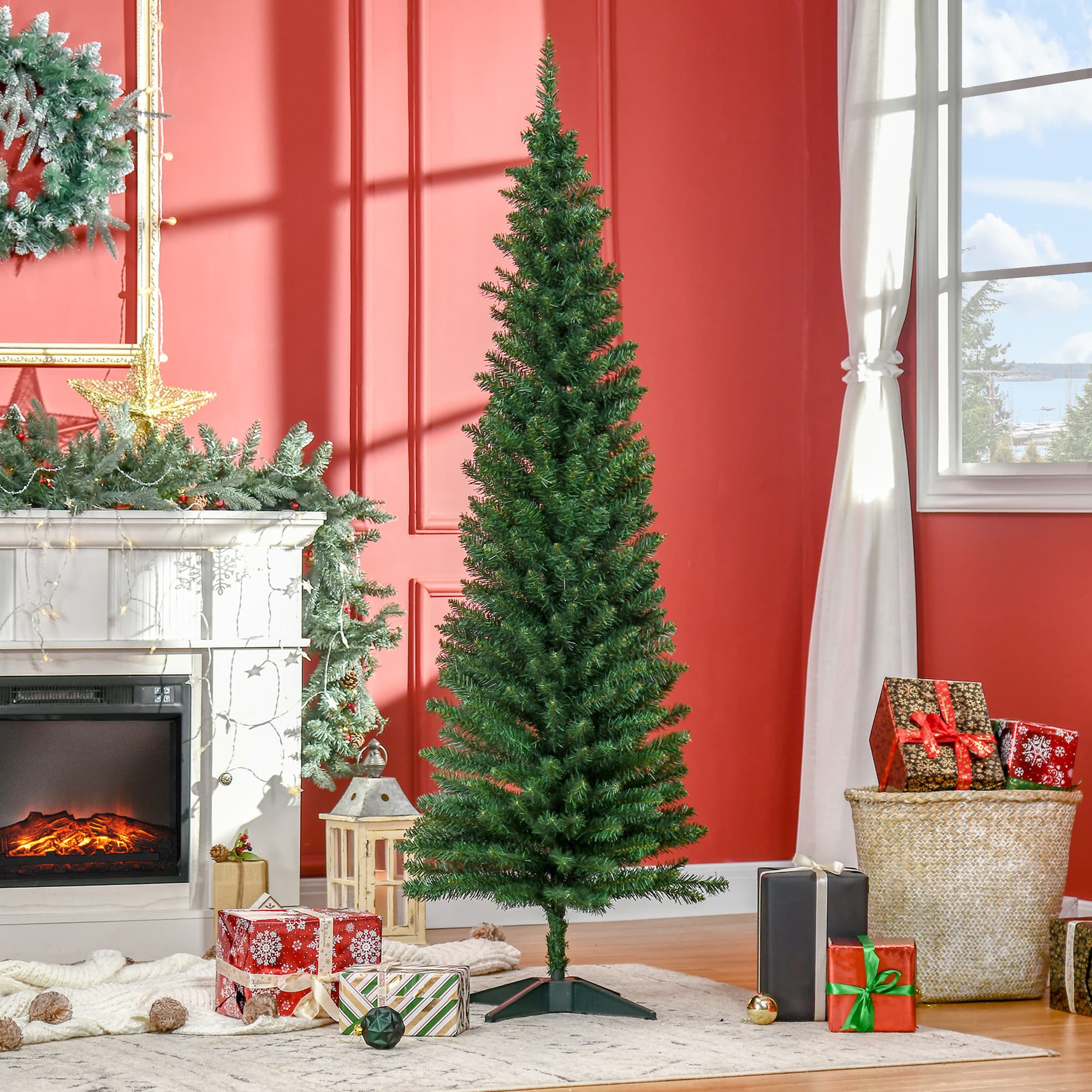 HOMCOM 6’ PVC Unlit Slim Artificial Pencil Christmas Tree Holiday Décor | Aosom Canada