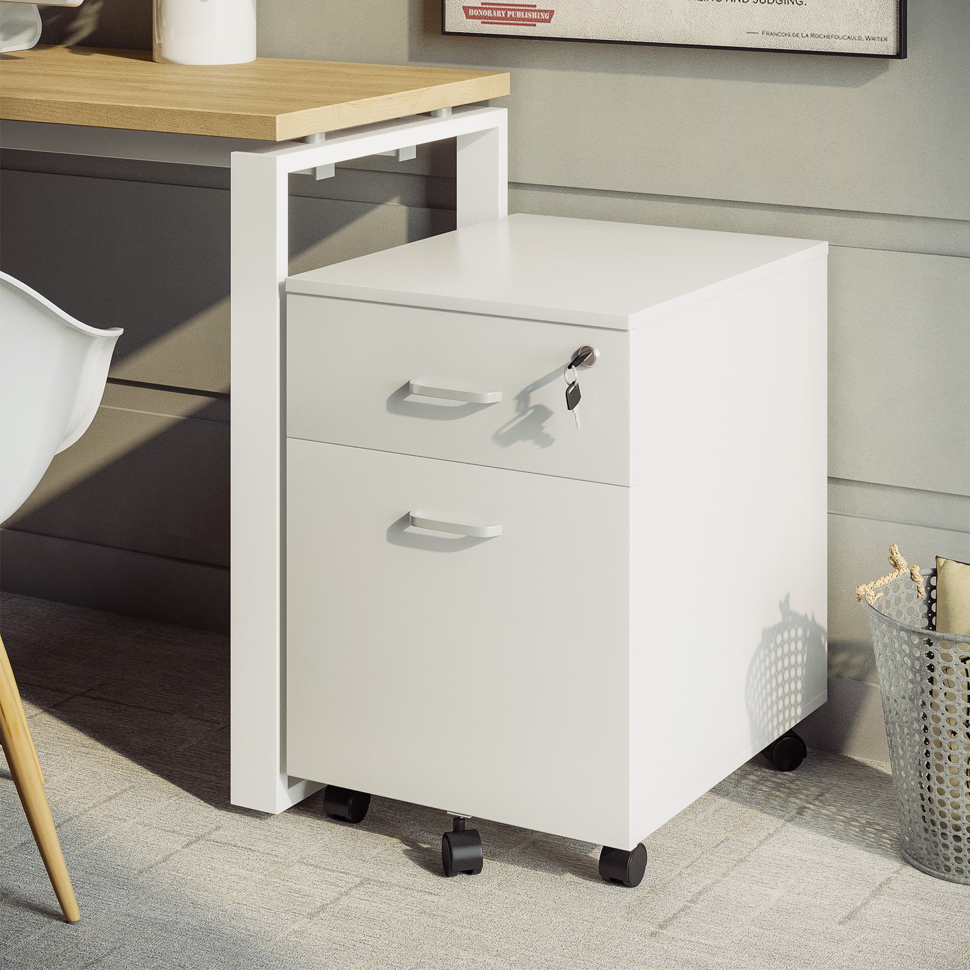 Vinsetto Rolling File Cabinet 2 Drawers Locking Study Home Office White | Aosom Canada