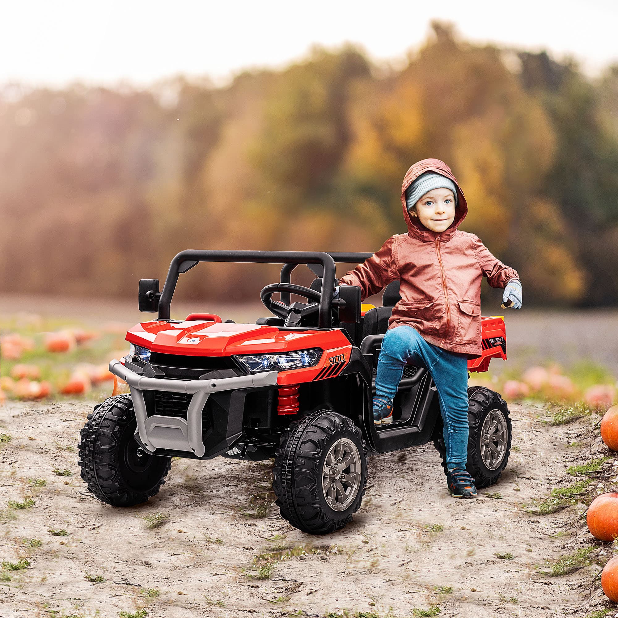 Aosom Kids Ride on Car 12V with Electric Bucket, Two-Seater Battery-Powered Cars for Kids with Shovel, Remote Control, Spring Suspension| Aosom Canada