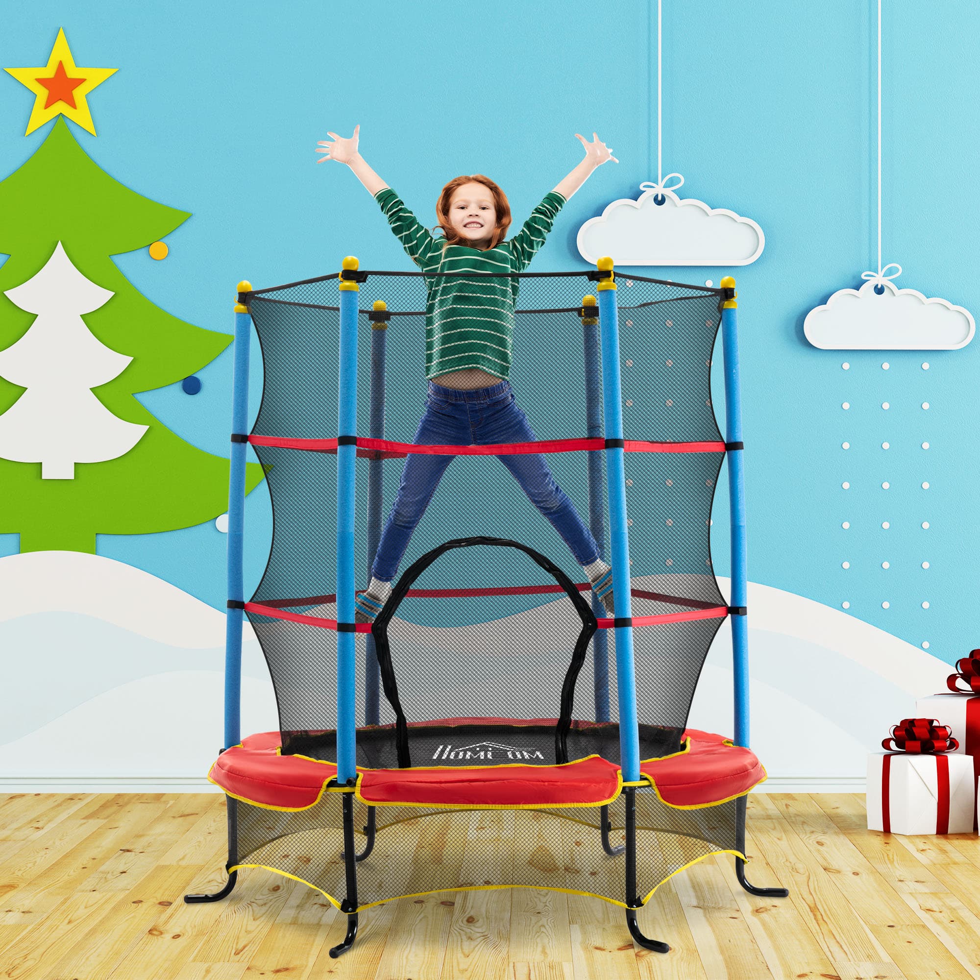Qaba 65" Kids Mini Trampoline Safety Enclosure Net Zipper Pad Indoor Outdoor Bouncer Exercise Toy 3-6 Years | Aosom Canada