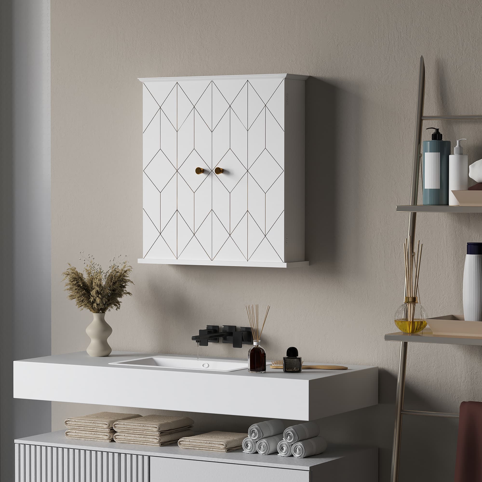 HOMCOM Bathroom Wall Cabinet, Medicine Cabinet, Storage Cabinet with 2 Doors, Adjustable Shelf, White | Aosom Canada