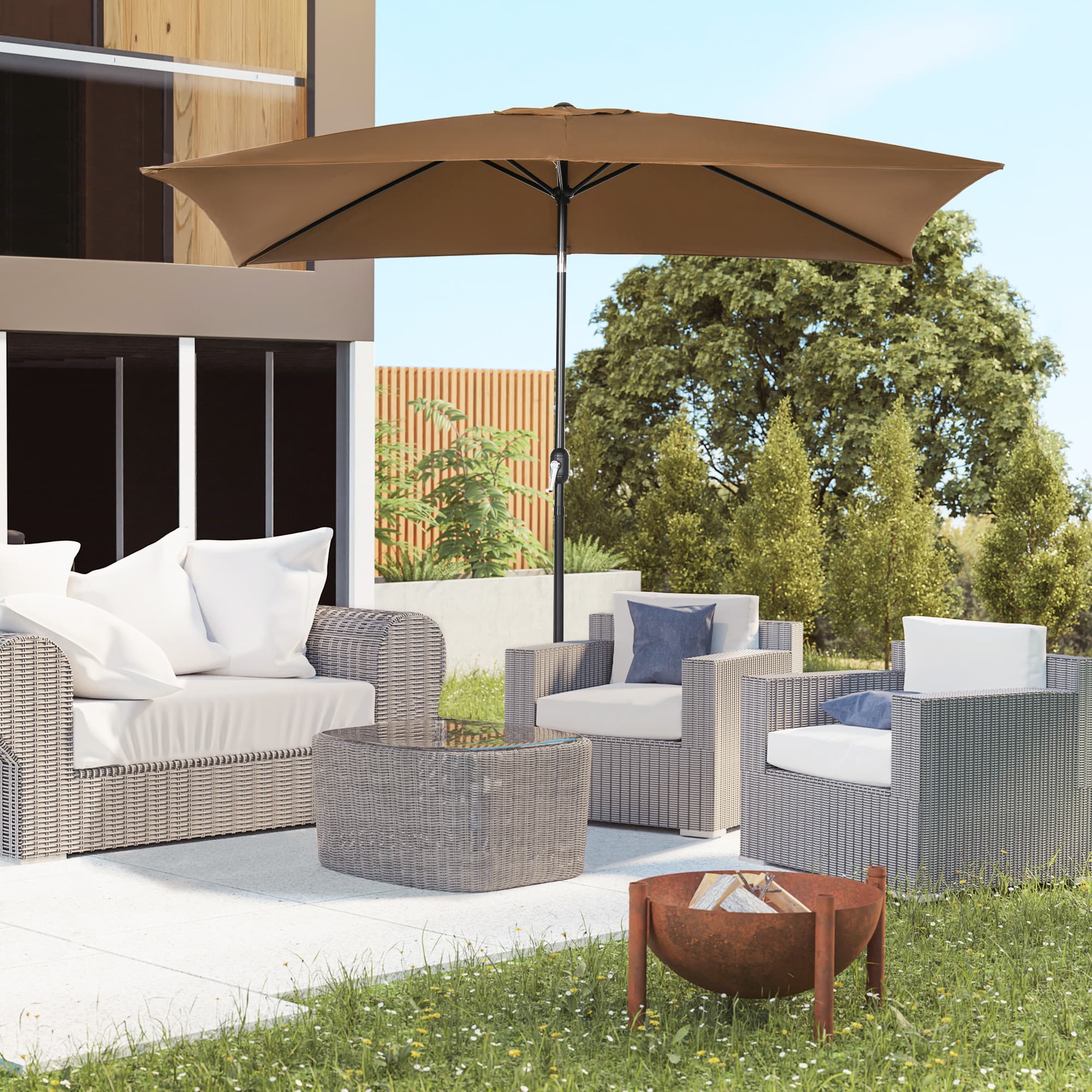 Outsunny Rectangle Patio Umbrella: 6.5x10ft Aluminum Tilt Garden Parasol Crank Coffee | Aosom Canada