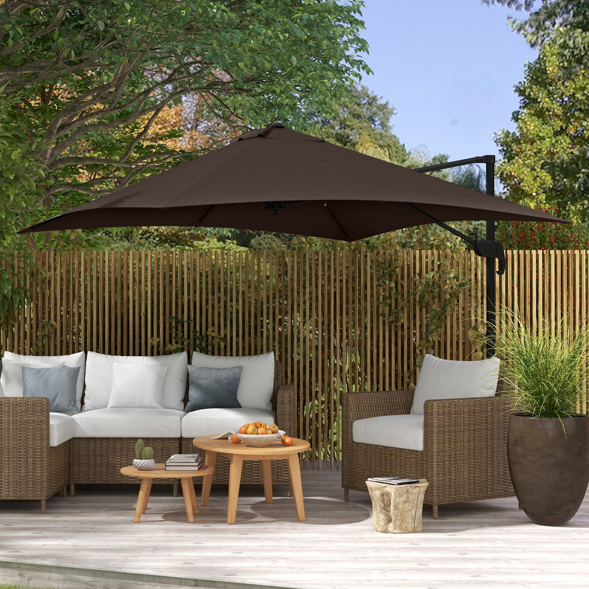 Outsunny 10x10ft Cantilever Umbrella Square Market Parasol Adjustable Outdoor Patio Shade Coffee Rotatable | Aosom Canada