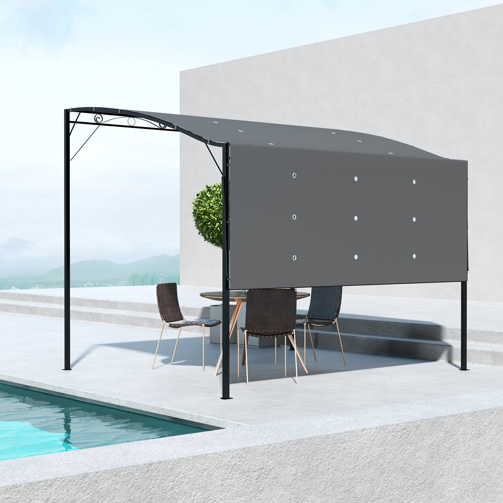 Outsunny 10x8ft Patio Metal Gazebo with Extendable Side Awning, Outdoor Shelter Shade Canopy Deck Awning, Dark Grey | Aosom Canada