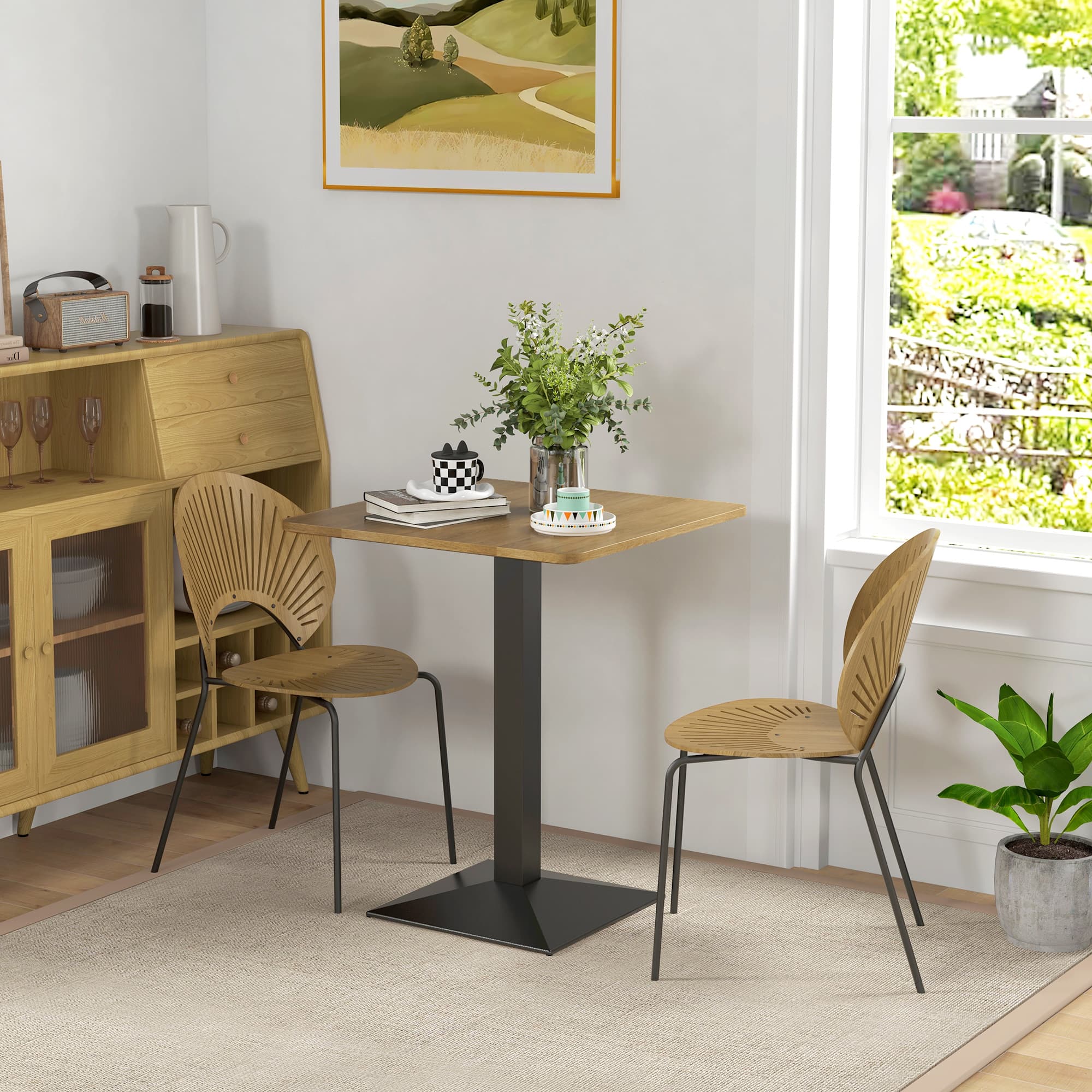 HOMCOM Compact Elegance: 28" Square Dining Table with Dark Brown Finish, Steel Base for Small Kitchen Spaces | Aosom Canada