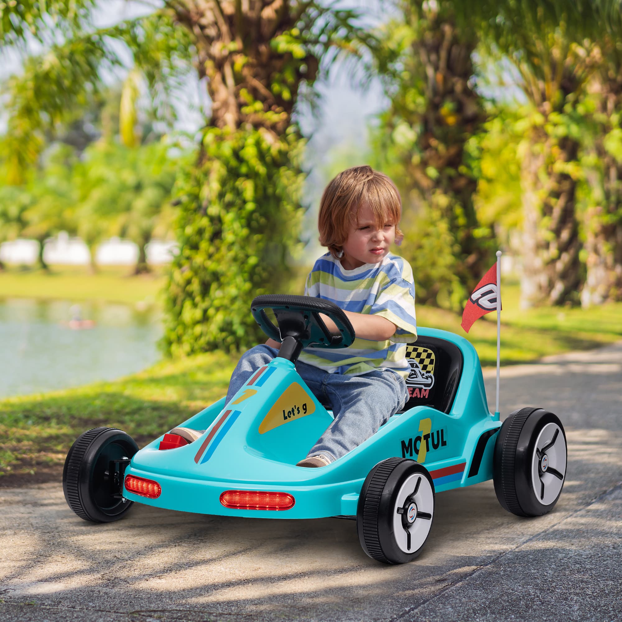 Qaba 6V Electric Go Kart for Aged 3-5 Kids with Music, Light, Horn, Blue | Aosom Canada