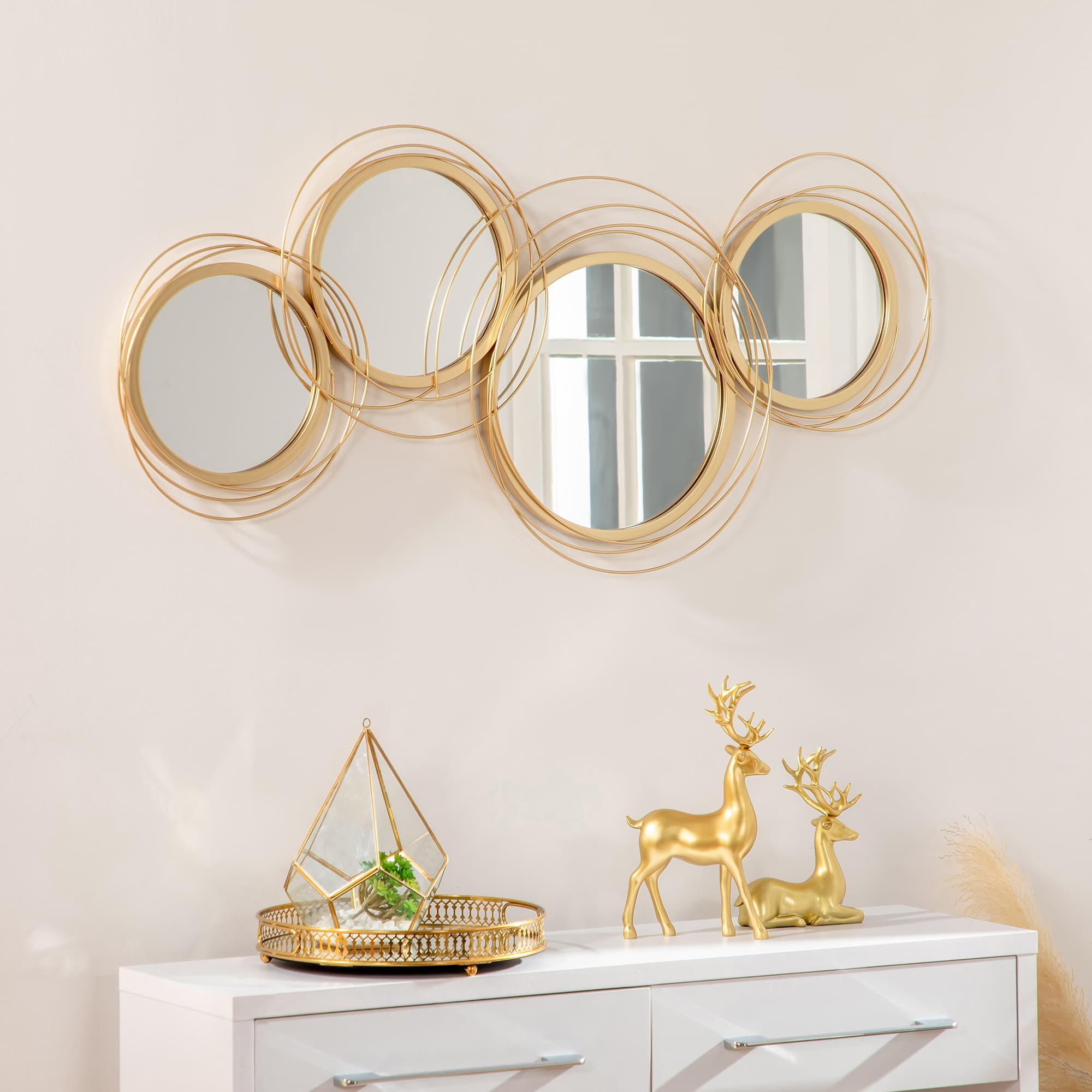 HOMCOM Modern Metal Wall Mirror Art: Hanging Decorative Sculptures for Living Room, Bedroom, Dining Room, Gold | Aosom Canada
