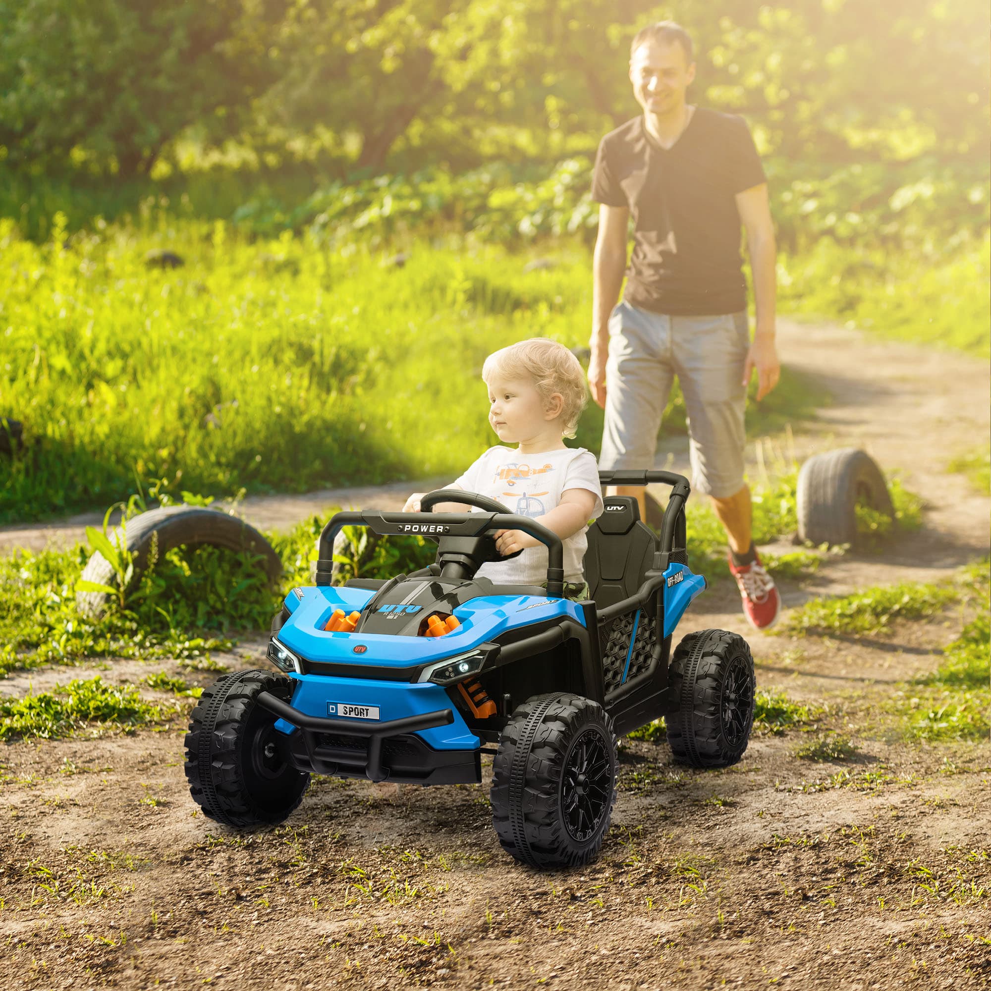 Qaba 12V Kids Ride On Car, Toy Truck with Remote Control, Spring Suspension, LED Headlights, 3 Speeds, Blue | Aosom Canada